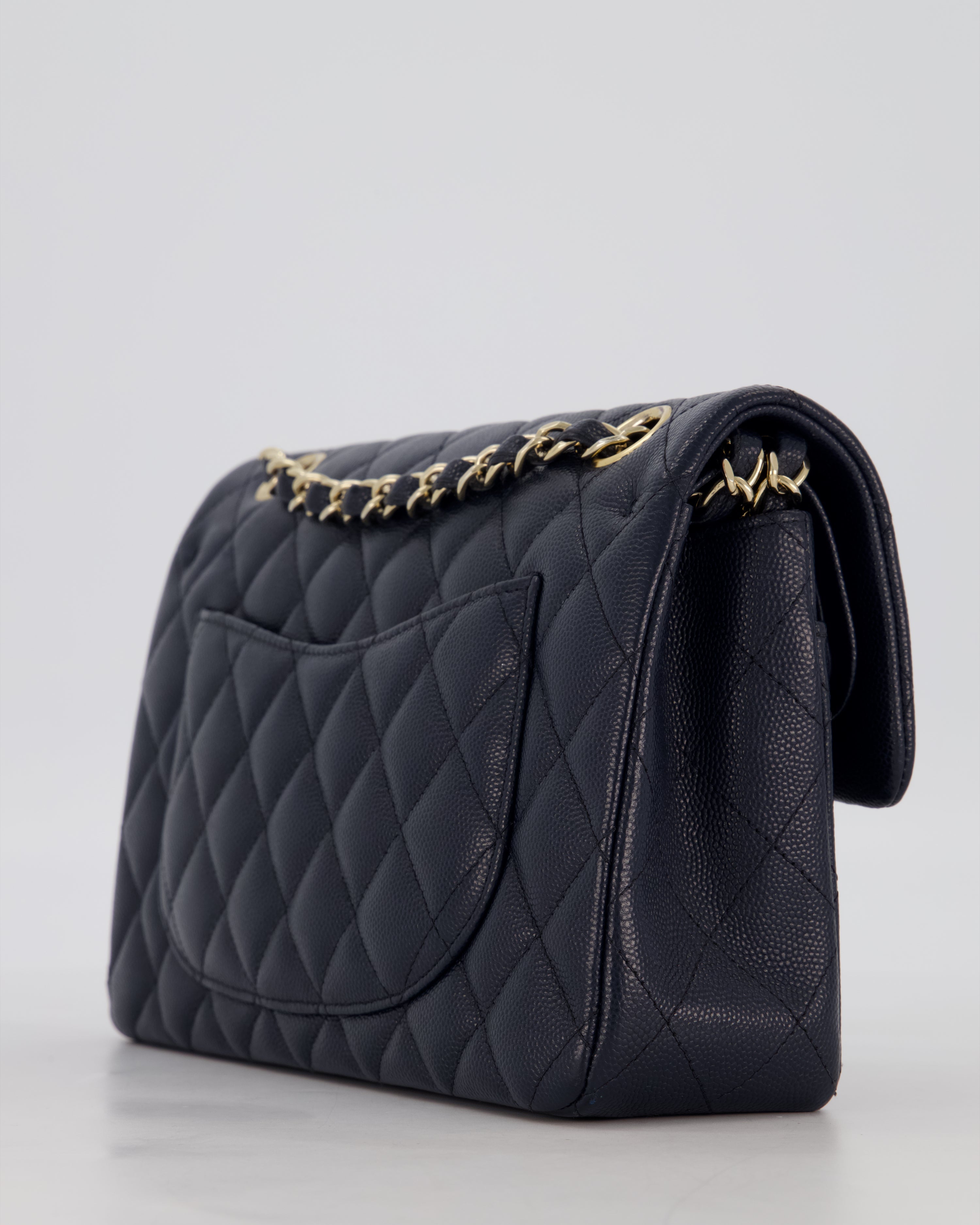 Chanel Navy Small Classic Double Flap Bag in Caviar Leather with Champagne Gold Hardware