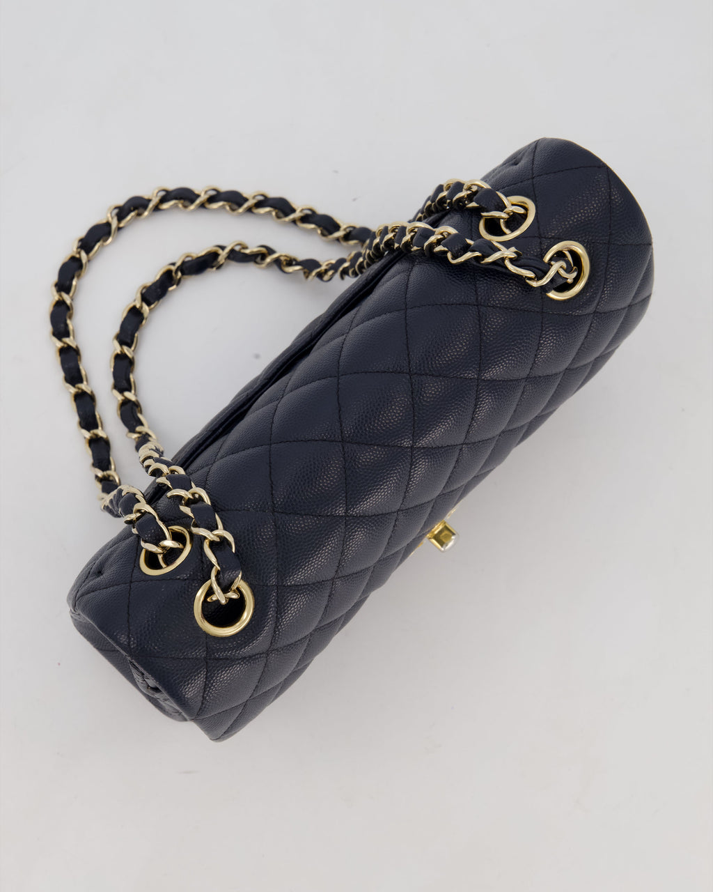 Chanel Navy Small Classic Double Flap Bag in Caviar Leather with Champagne Gold Hardware