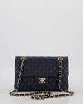 Chanel Navy Small Classic Double Flap Bag in Caviar Leather with Champagne Gold Hardware