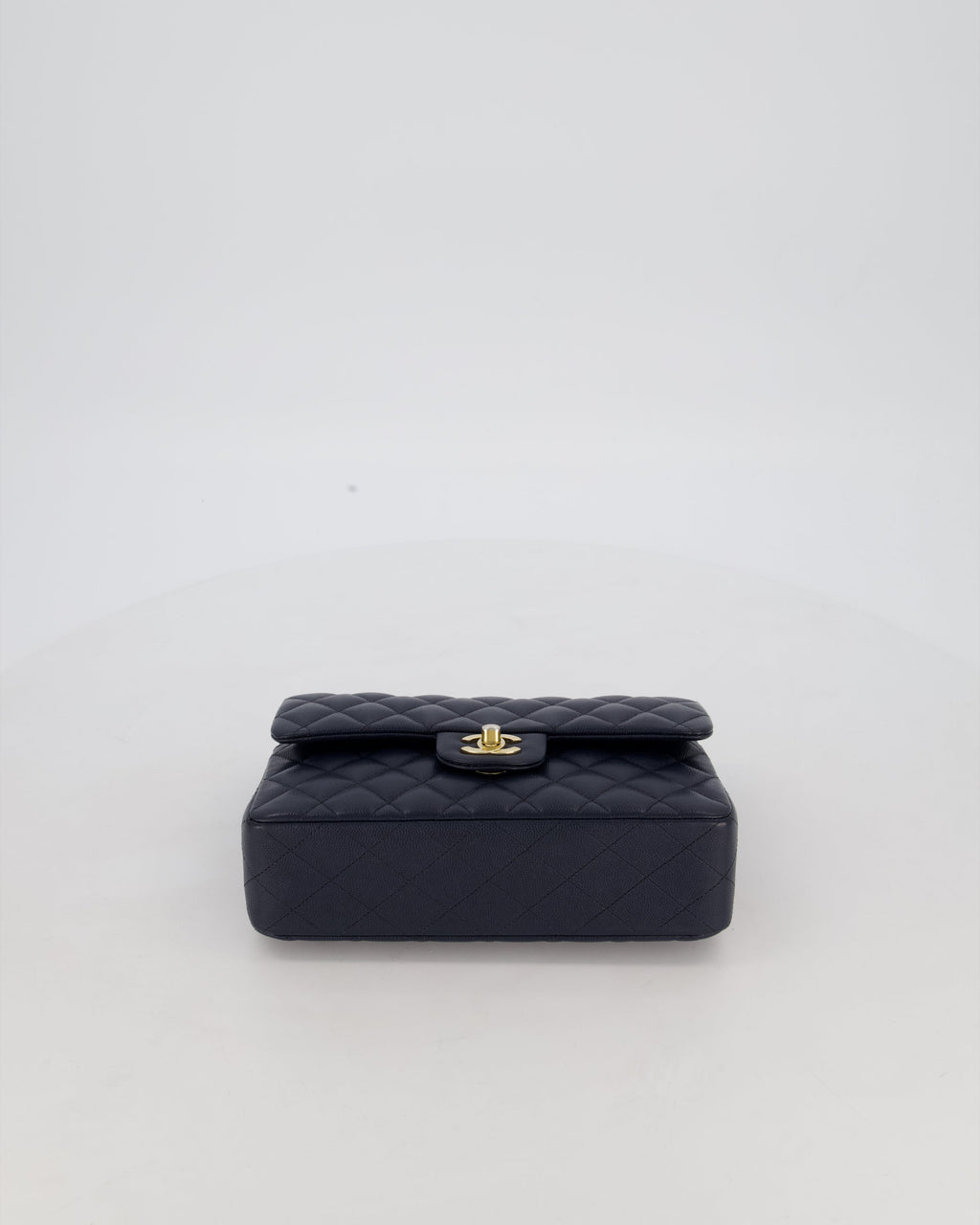 Chanel Navy Small Classic Double Flap Bag in Caviar Leather with Champagne Gold Hardware