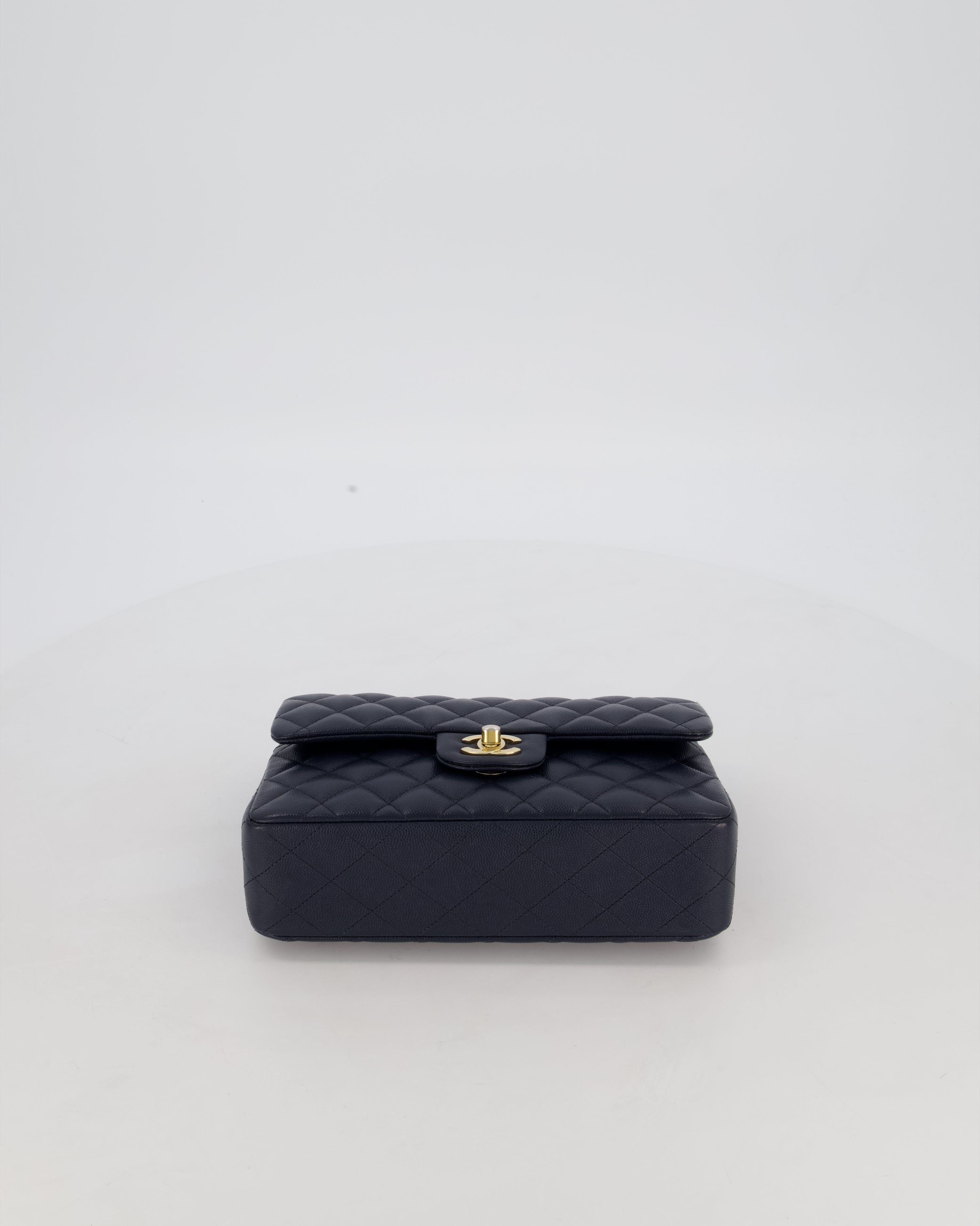 Chanel Navy Small Classic Double Flap Bag in Caviar Leather with Champagne Gold Hardware