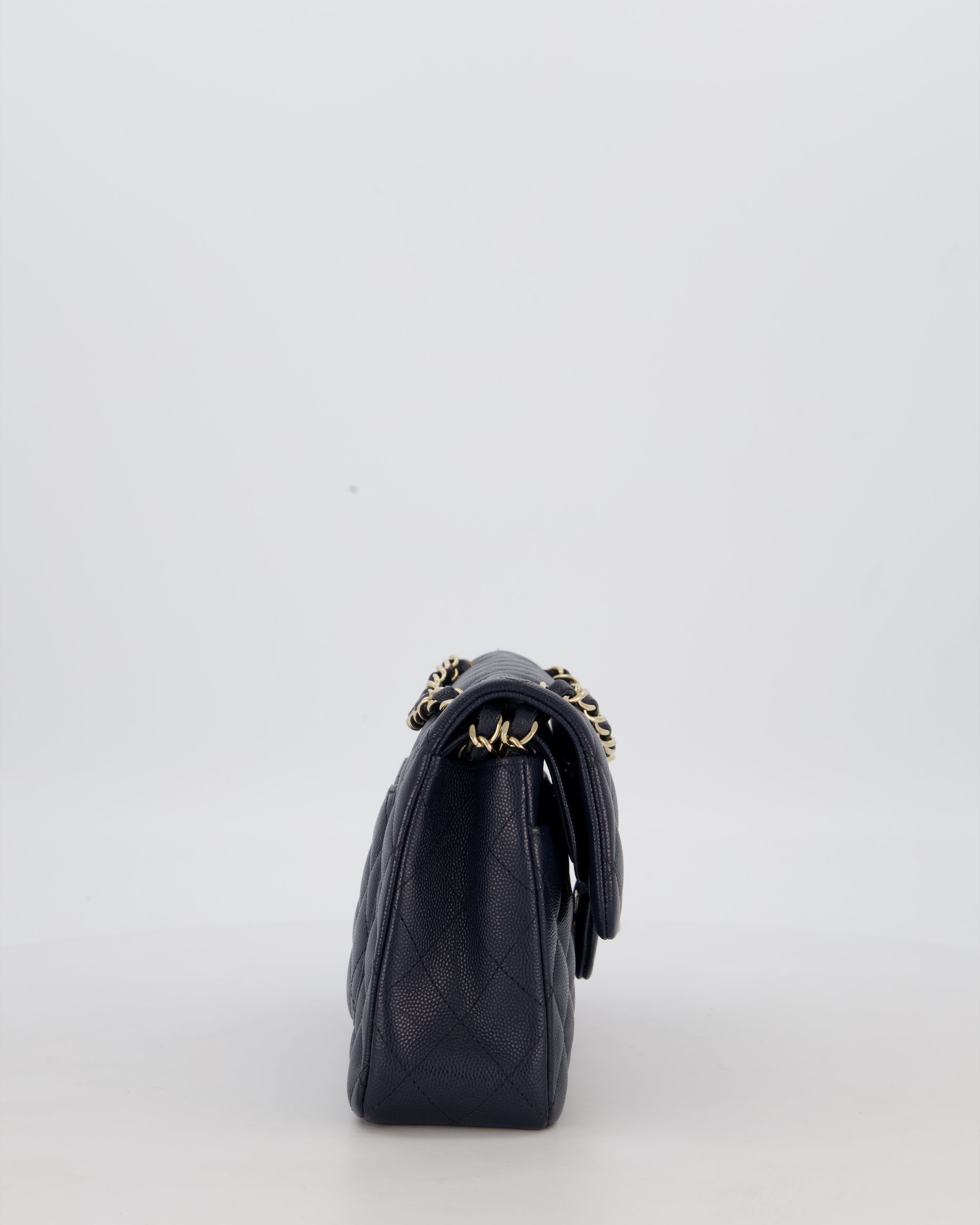 Chanel Navy Small Classic Double Flap Bag in Caviar Leather with Champagne Gold Hardware