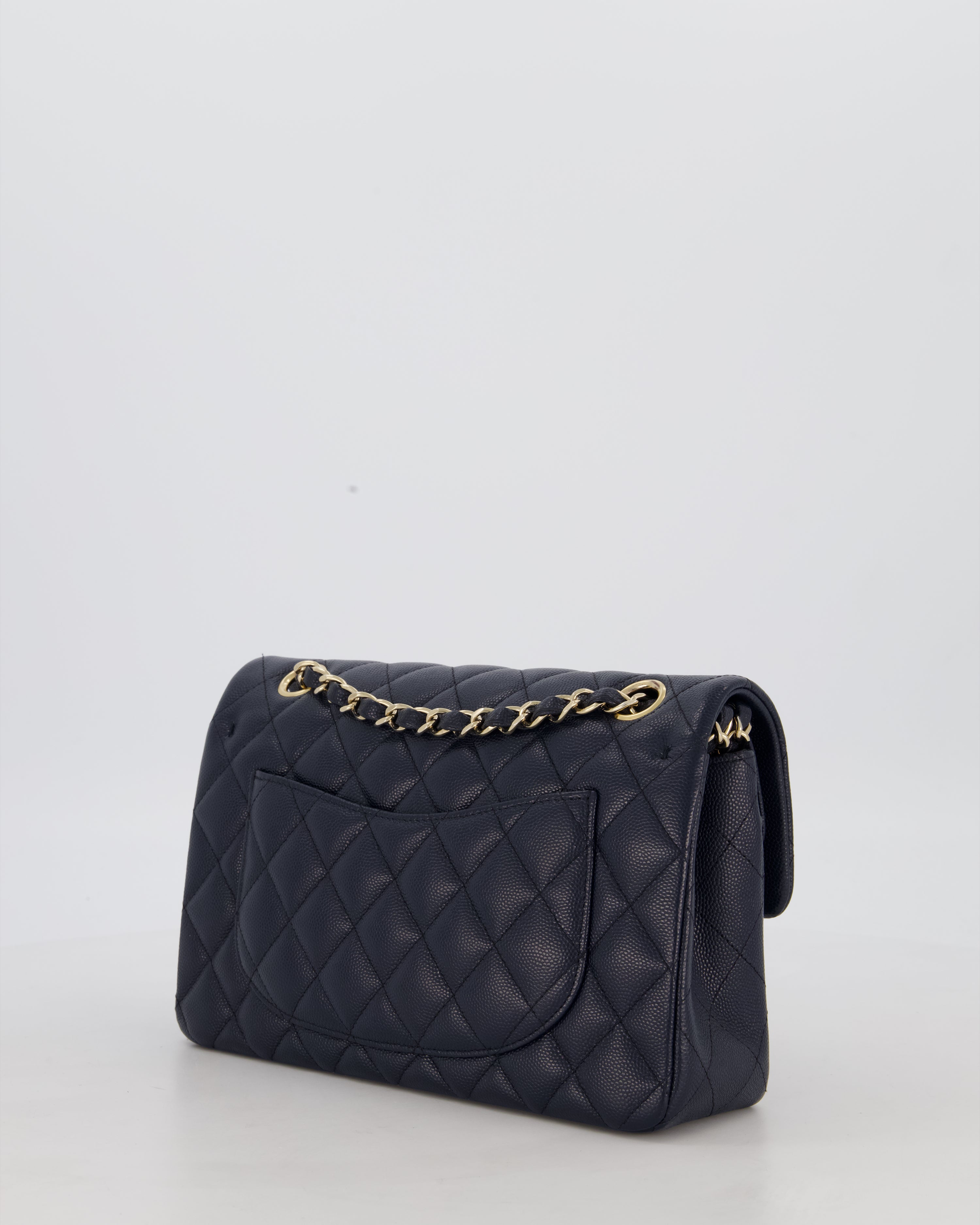 Chanel Navy Small Classic Double Flap Bag in Caviar Leather with Champagne Gold Hardware