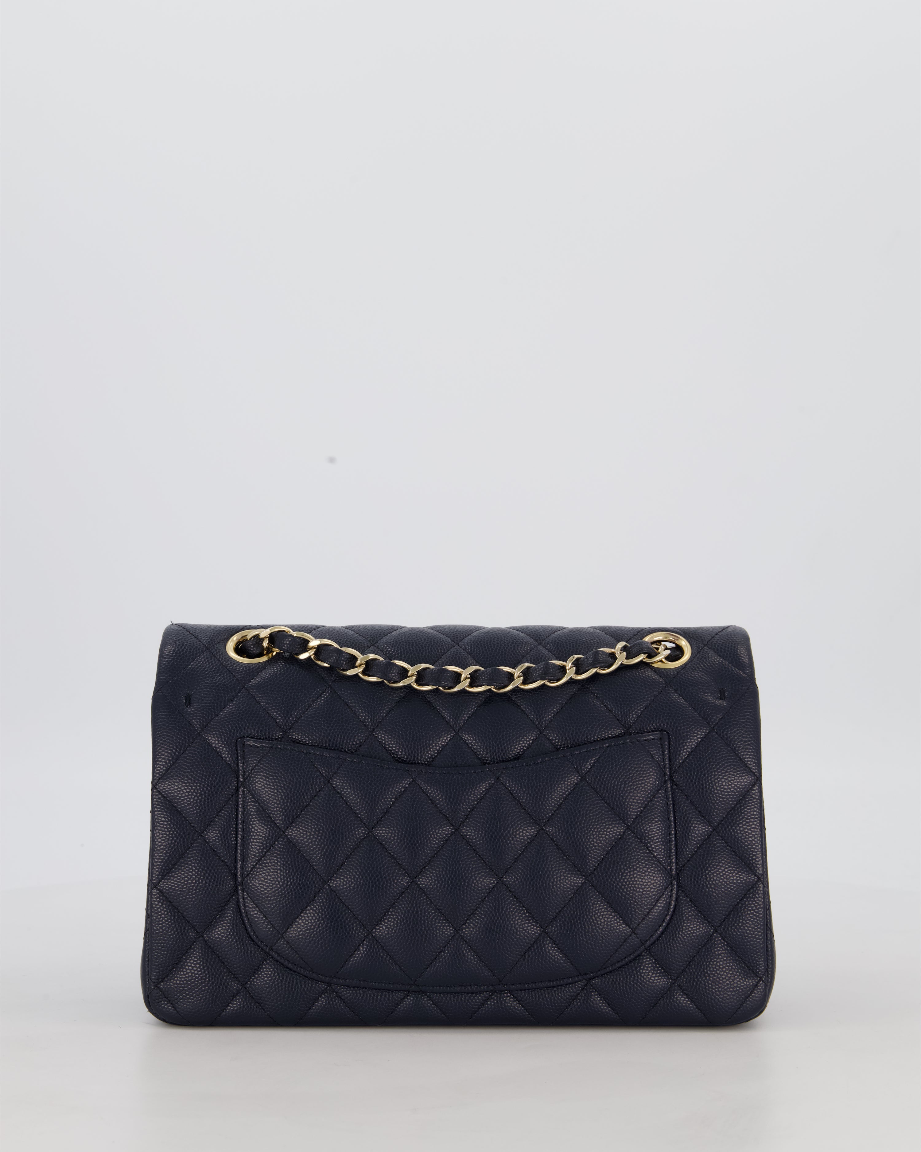 Chanel Navy Small Classic Double Flap Bag in Caviar Leather with Champagne Gold Hardware