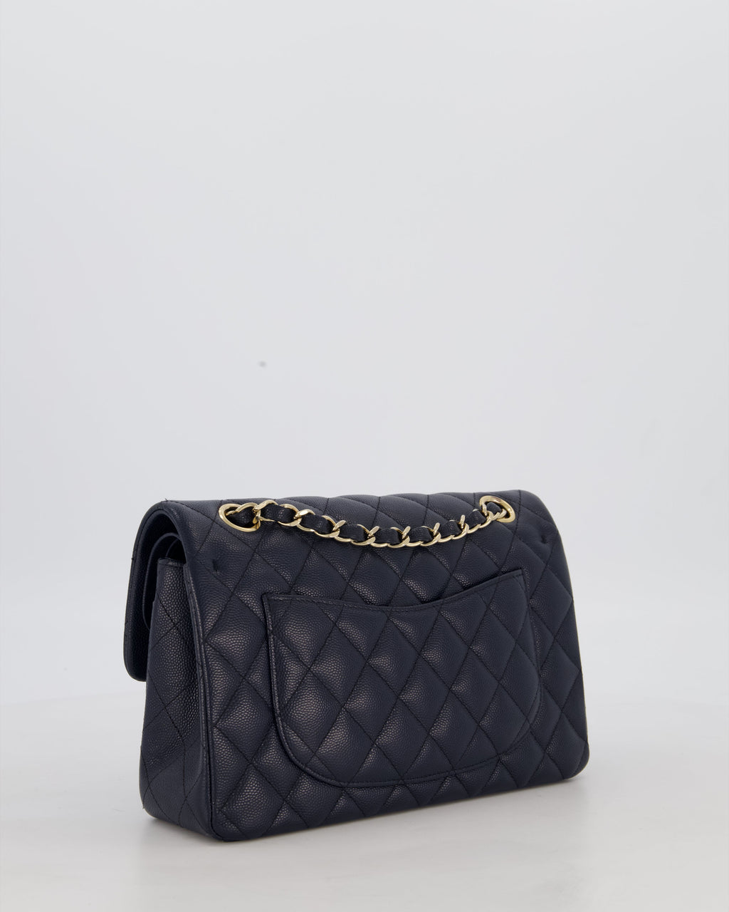 Chanel Navy Small Classic Double Flap Bag in Caviar Leather with Champagne Gold Hardware