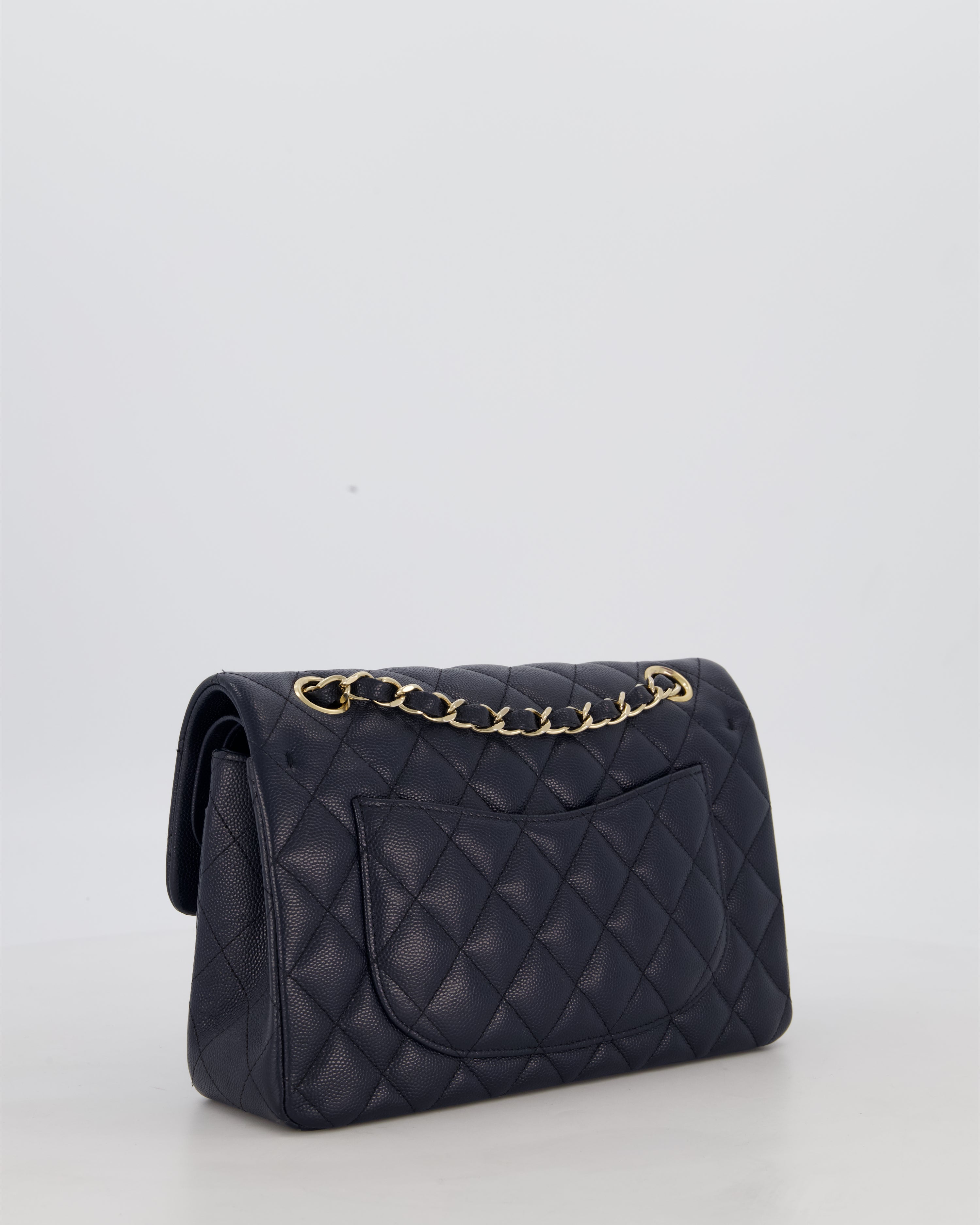 Chanel Navy Small Classic Double Flap Bag in Caviar Leather with Champagne Gold Hardware