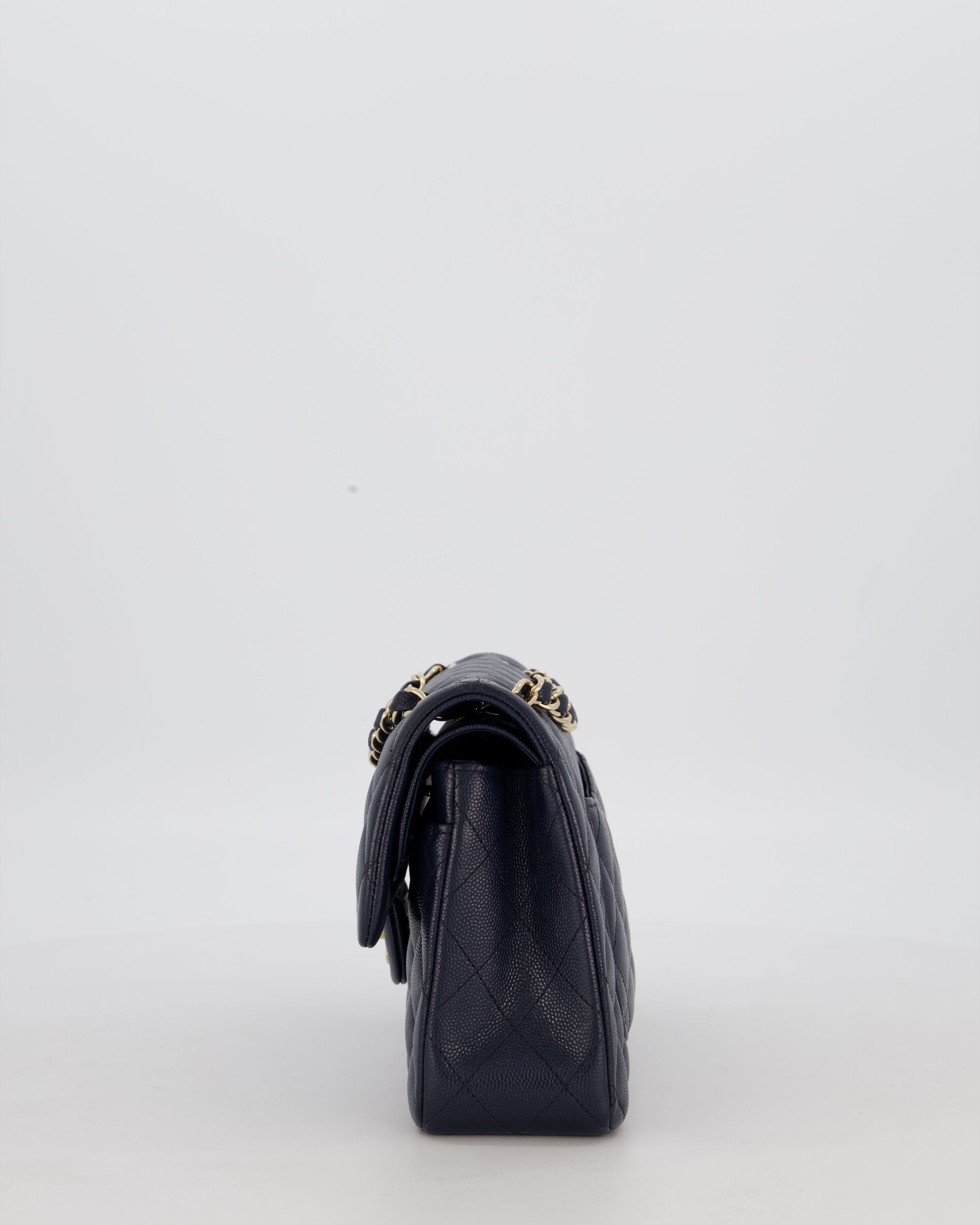 Chanel Navy Small Classic Double Flap Bag in Caviar Leather with Champagne Gold Hardware