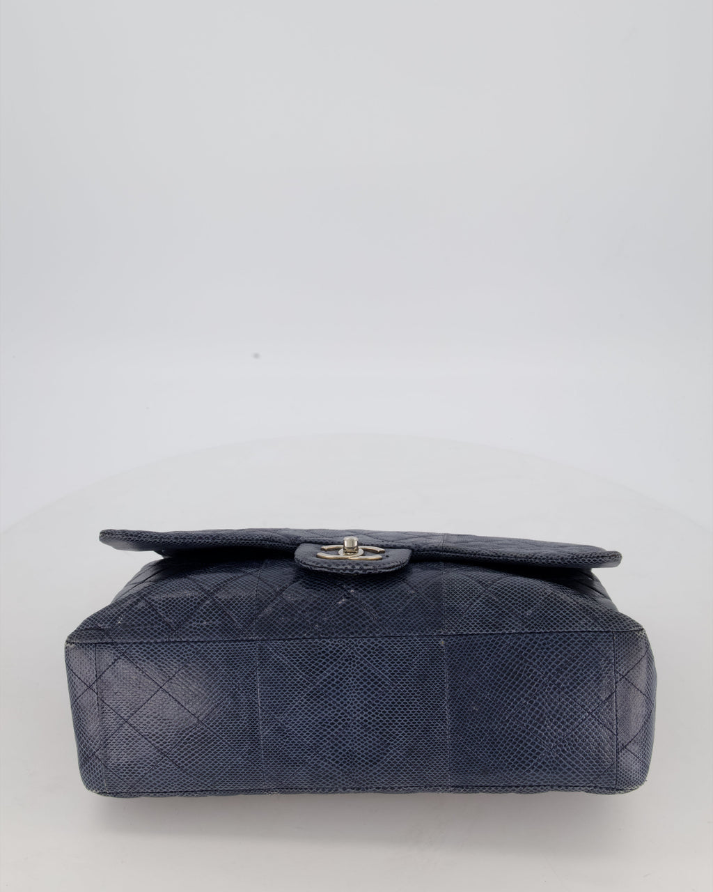 Chanel Blue Classic Maxi Double Flap in Exotic Python Leather with Silver Hardware