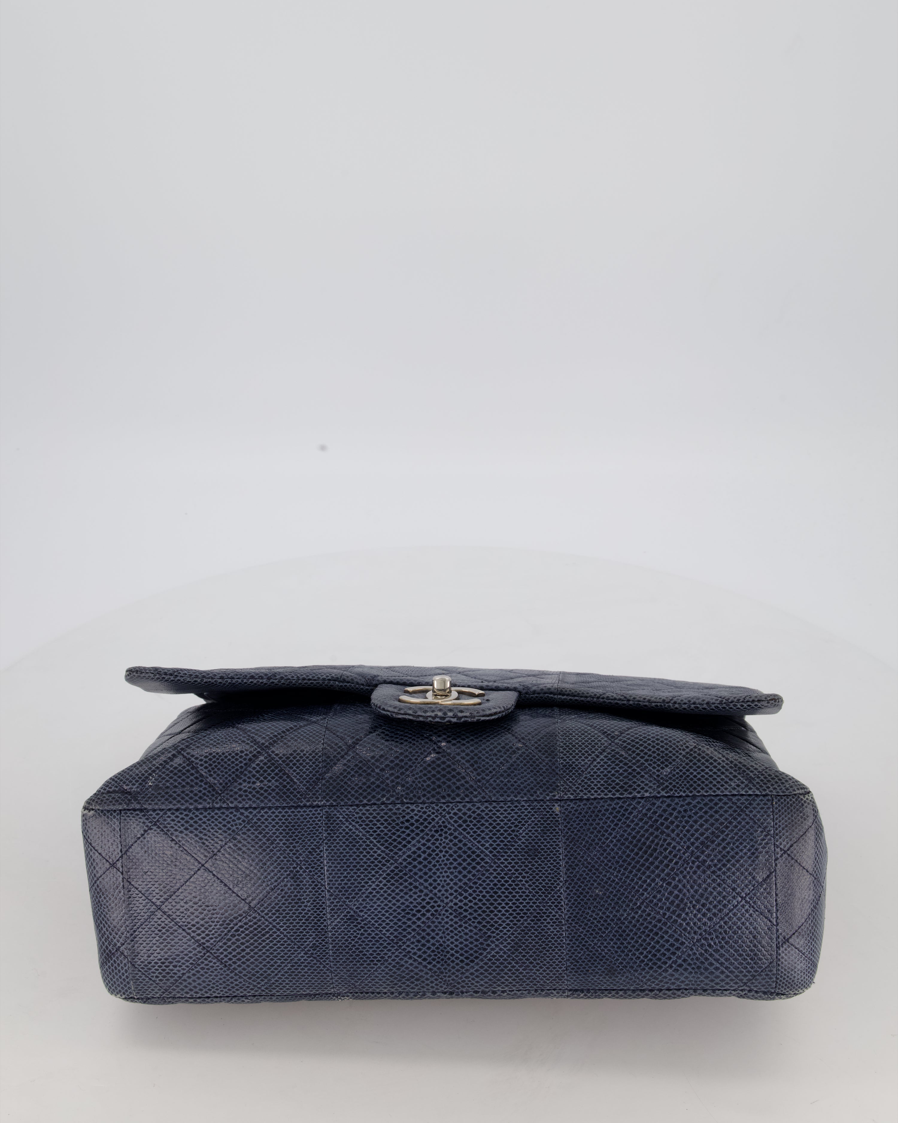 Chanel Blue Classic Maxi Double Flap in Exotic Python Leather with Silver Hardware