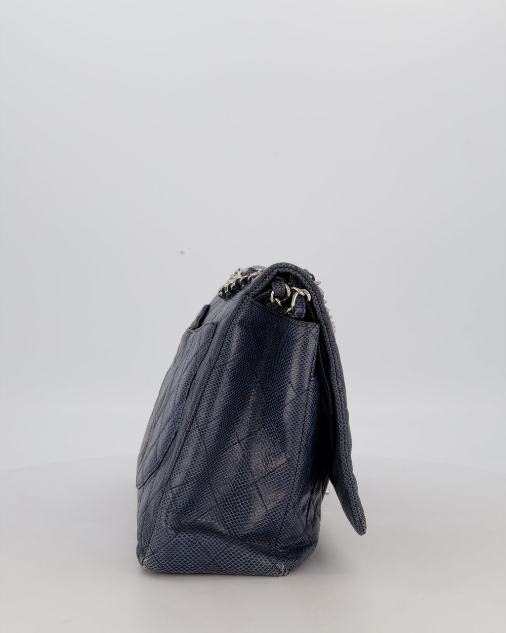 Chanel Blue Classic Maxi Double Flap in Exotic Python Leather with Silver Hardware