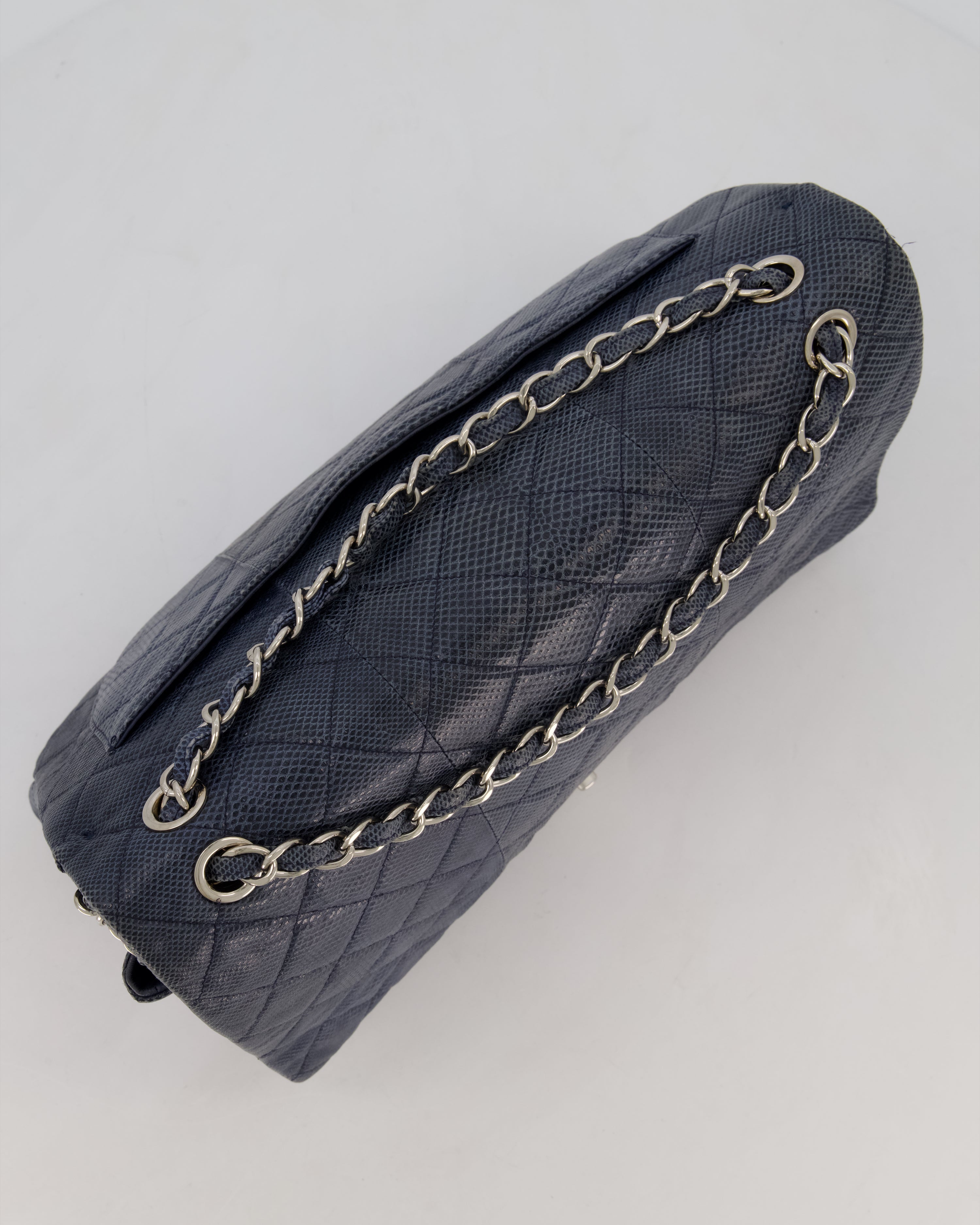 Chanel Blue Classic Maxi Double Flap in Exotic Python Leather with Silver Hardware