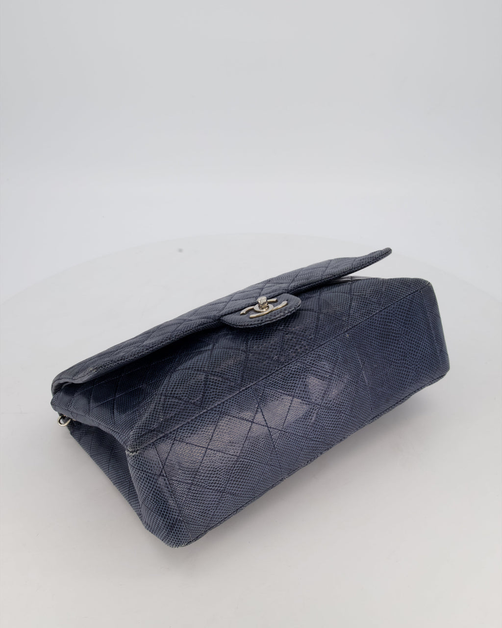 Chanel Blue Classic Maxi Double Flap in Exotic Python Leather with Silver Hardware