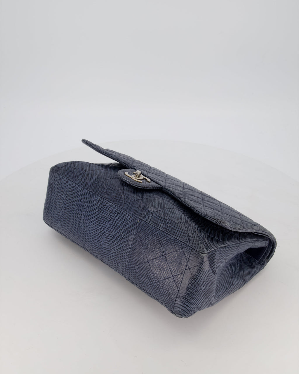 Chanel Blue Classic Maxi Double Flap in Exotic Python Leather with Silver Hardware