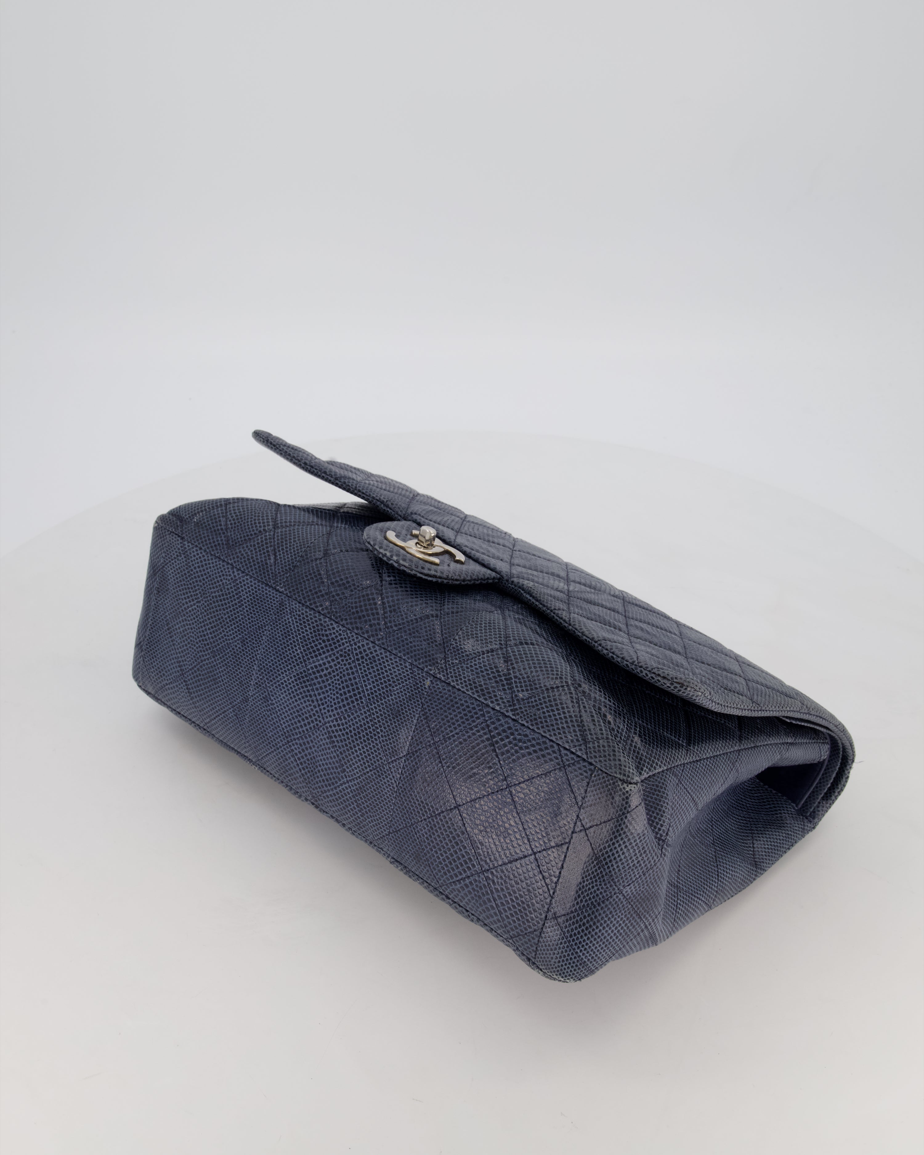 Chanel Blue Classic Maxi Double Flap in Exotic Python Leather with Silver Hardware