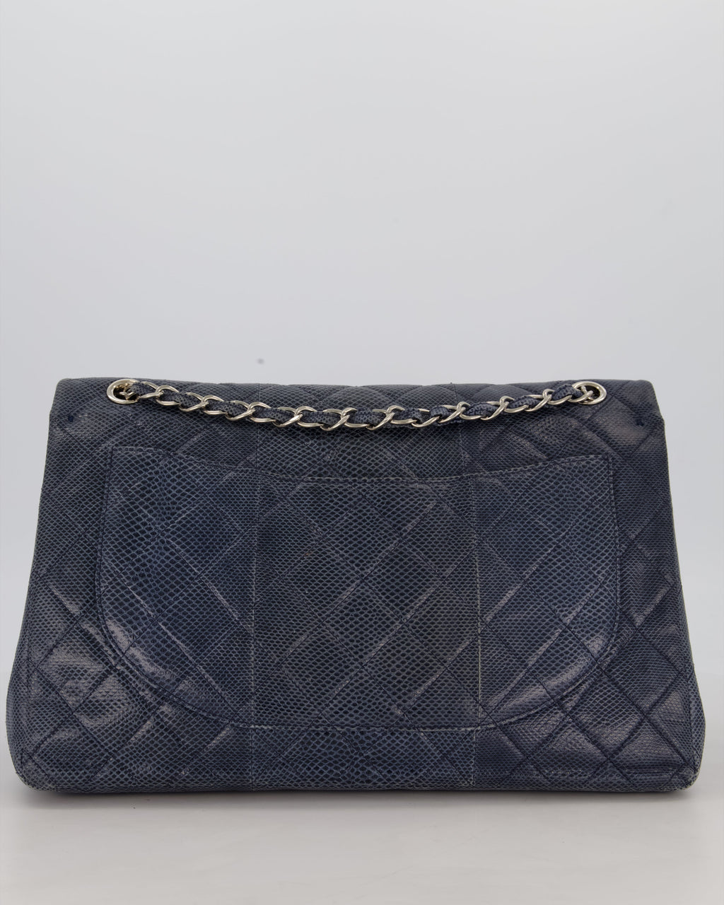 Chanel Blue Classic Maxi Double Flap in Exotic Python Leather with Silver Hardware