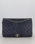 Chanel Blue Classic Maxi Double Flap in Exotic Python Leather with Silver Hardware