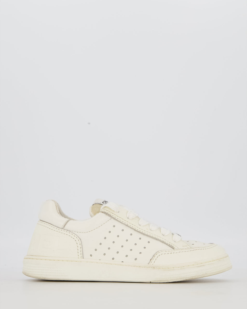 Chanel White Low Top Trainers in Perforated Calfskin Leather Size EU 36