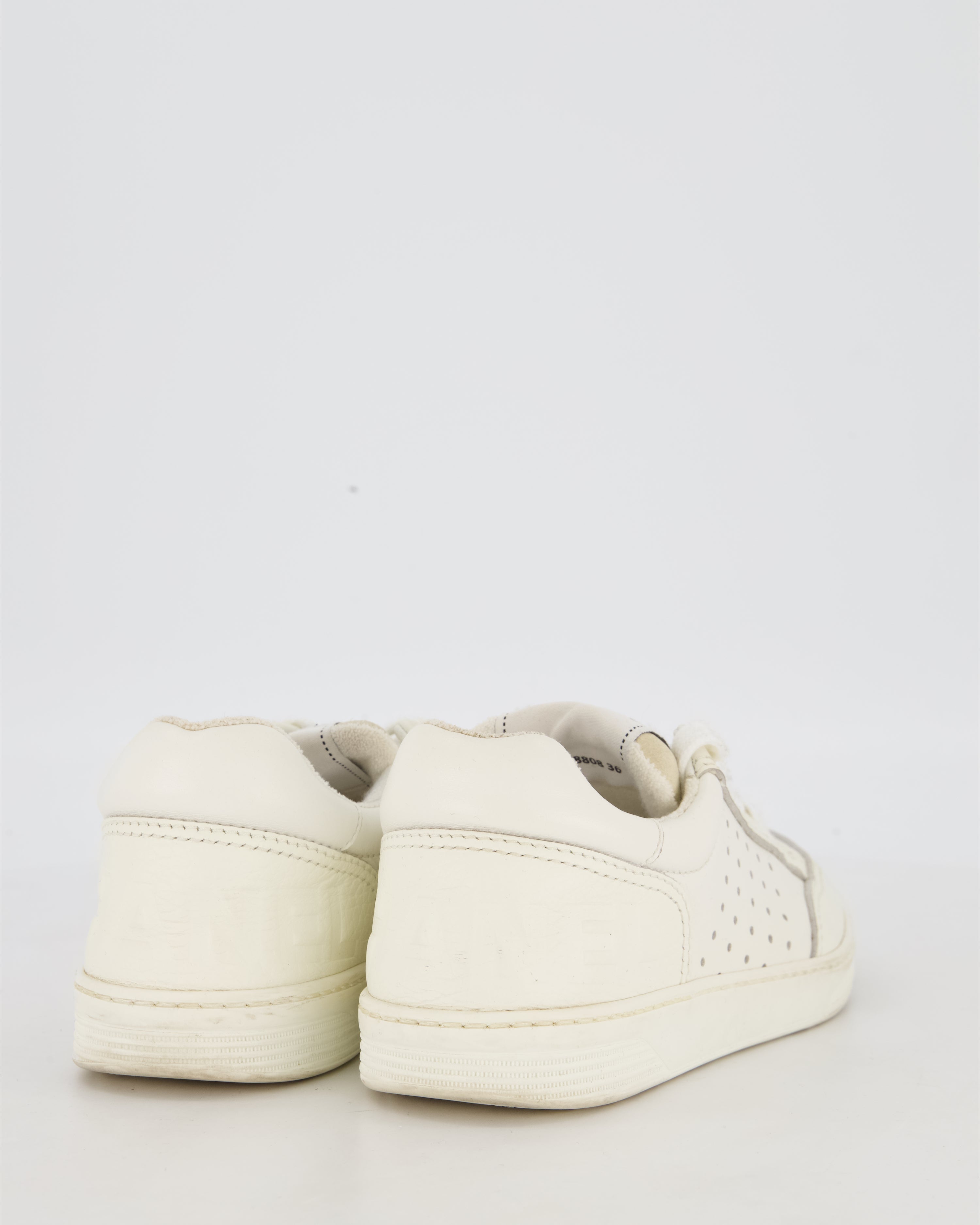 Chanel White Low Top Trainers in Perforated Calfskin Leather Size EU 36