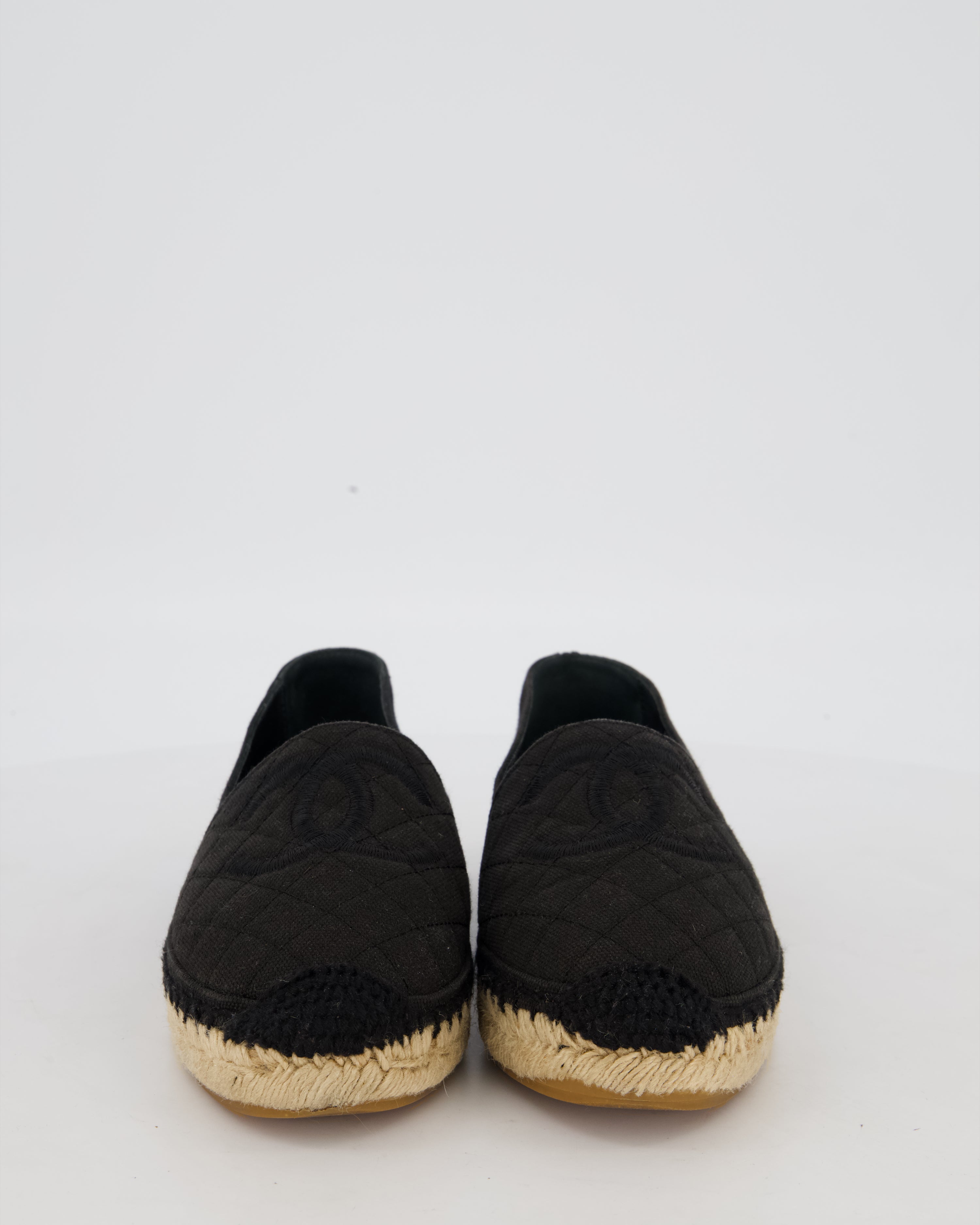 Chanel Black Canvas Espadrilles with CC Logo Size EU 38