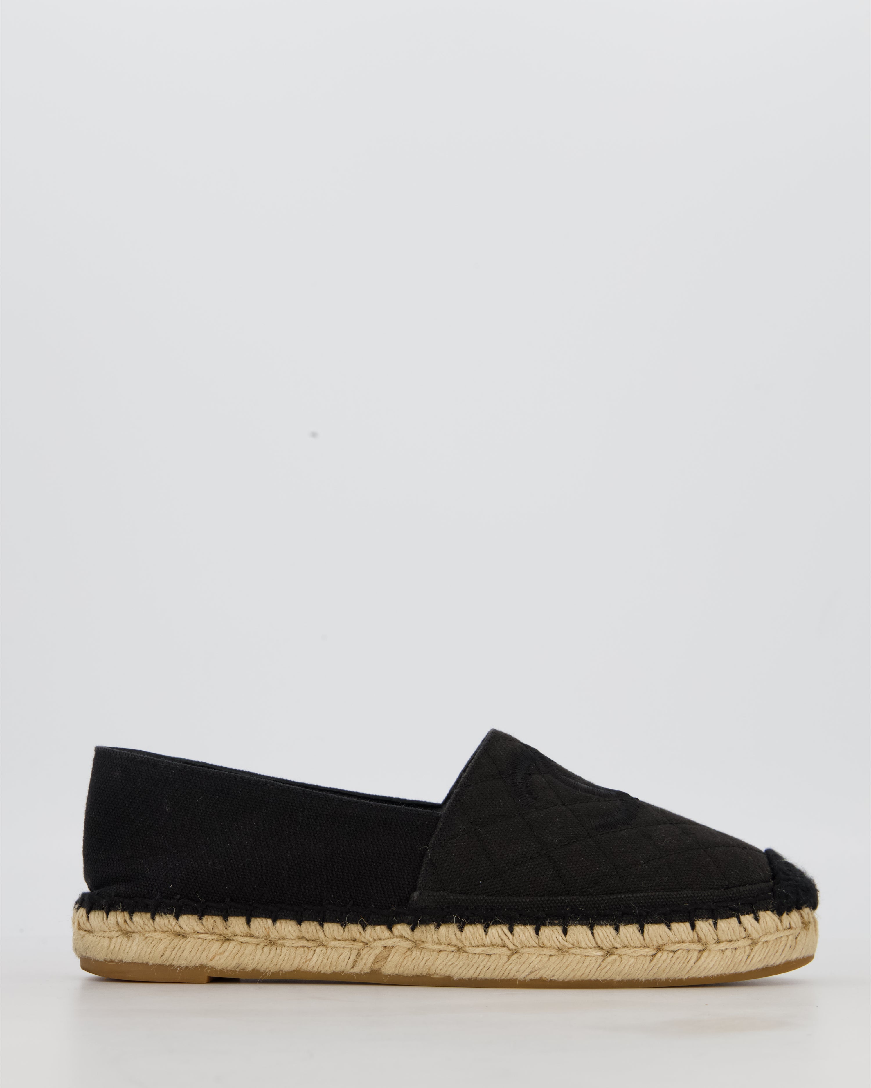 Chanel Black Canvas Espadrilles with CC Logo Size EU 38