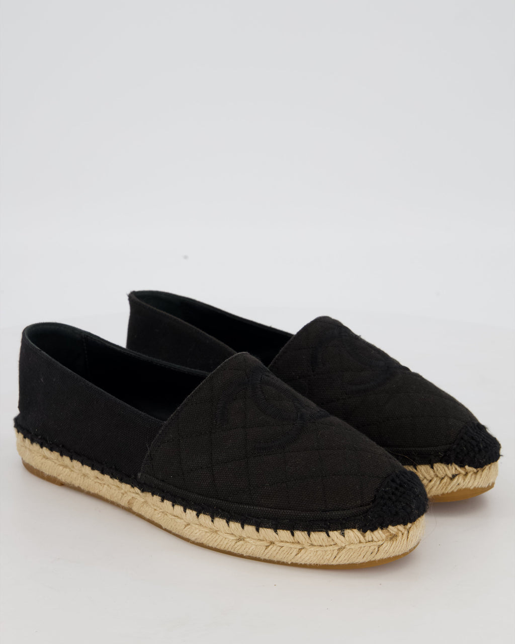 Chanel Black Canvas Espadrilles with CC Logo Size EU 38