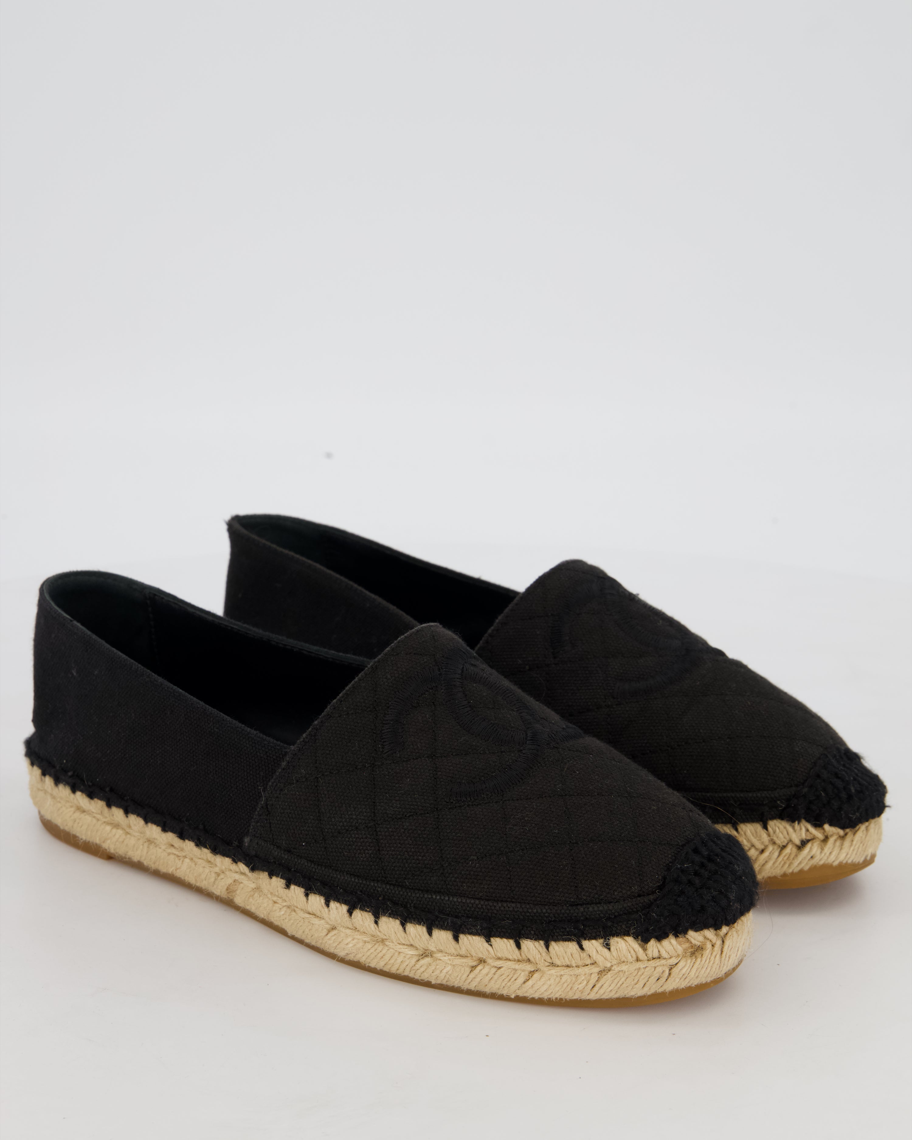 Chanel Black Canvas Espadrilles with CC Logo Size EU 38