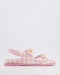 Chanel Pink and Cream Tweed Dad Sandals with Textured Gold GG Logo Details Size EU 38.5C RRP £1,400