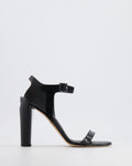 Chanel Black Leather Heeled Sandals with Suede Ankle Strap Size EU 39.5