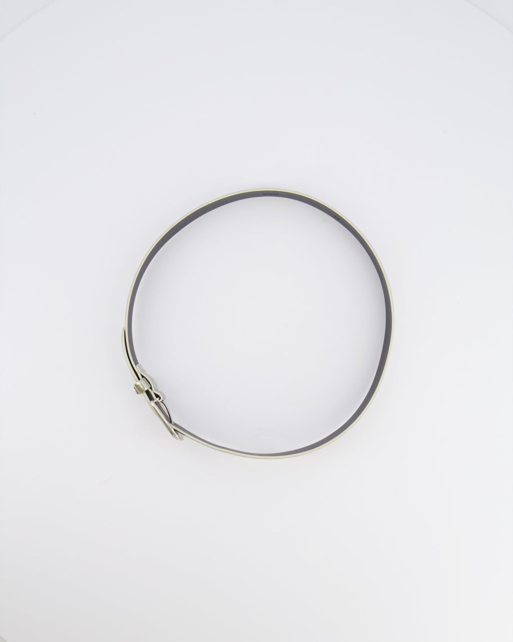 Chanel Silver Metallic Leather Belt with Silver Buckle and Logo Plate Detail 70cm