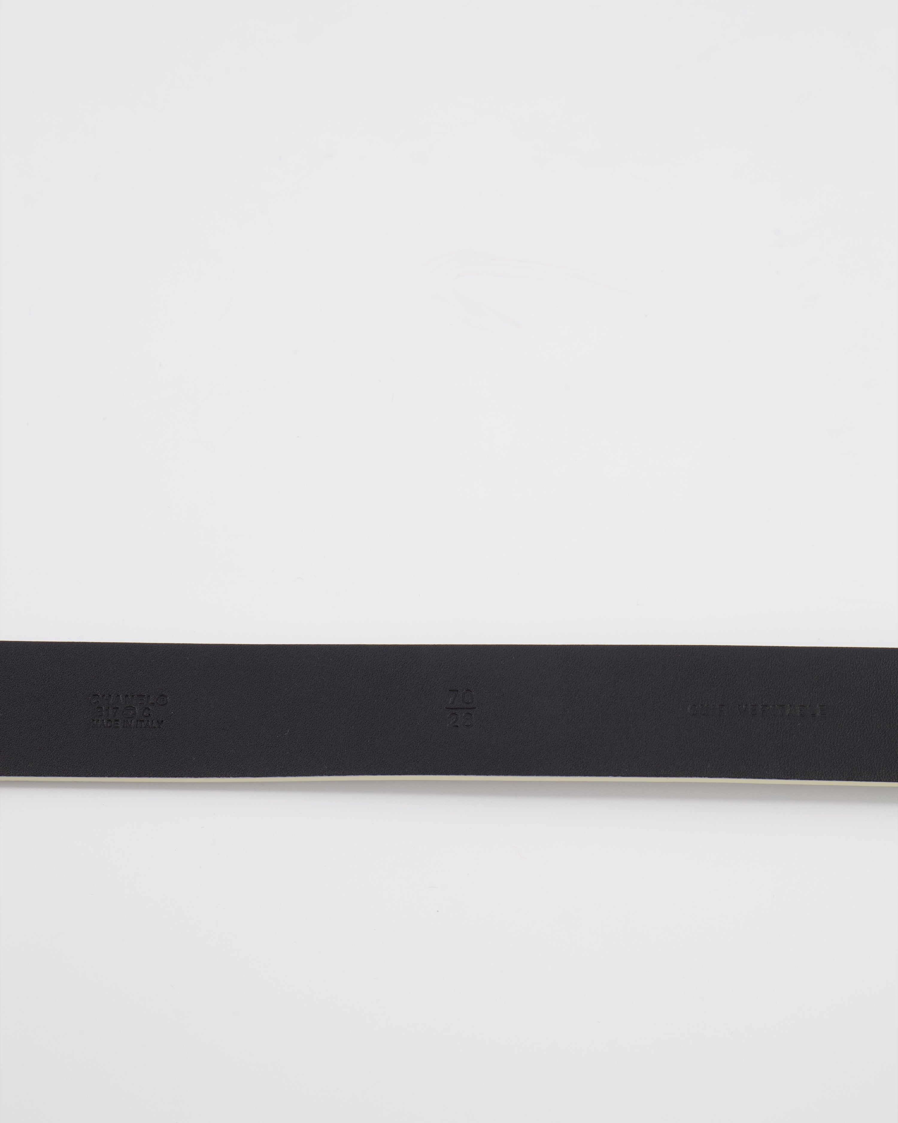 Chanel Silver Metallic Leather Belt with Silver Buckle and Logo Plate Detail 70cm