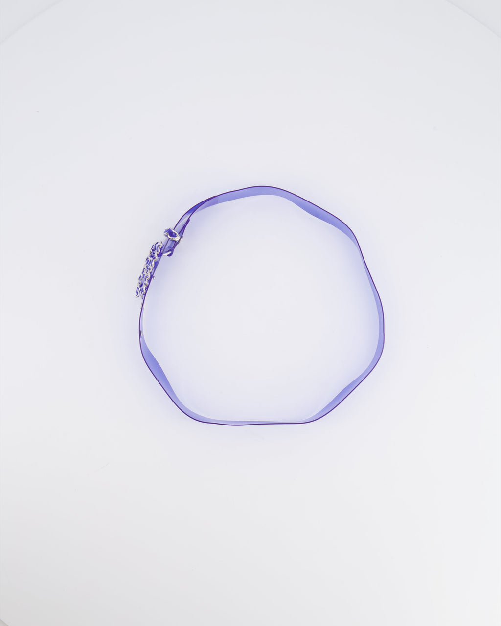 Chanel 18C Blue PVC Belt with Silver CC Chain Logo Buckle 65cm