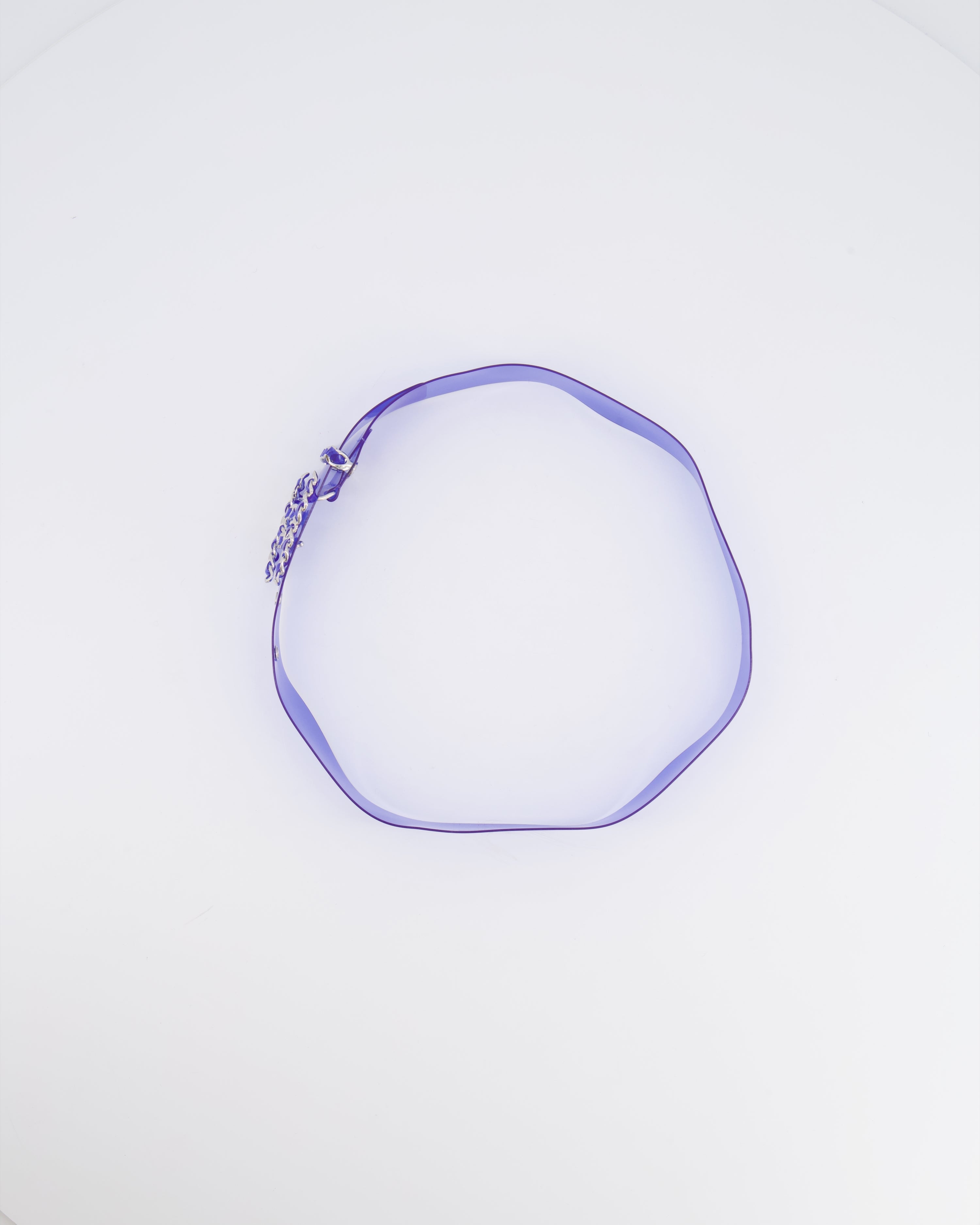 Chanel 18C Blue PVC Belt with Silver CC Chain Logo Buckle 65cm
