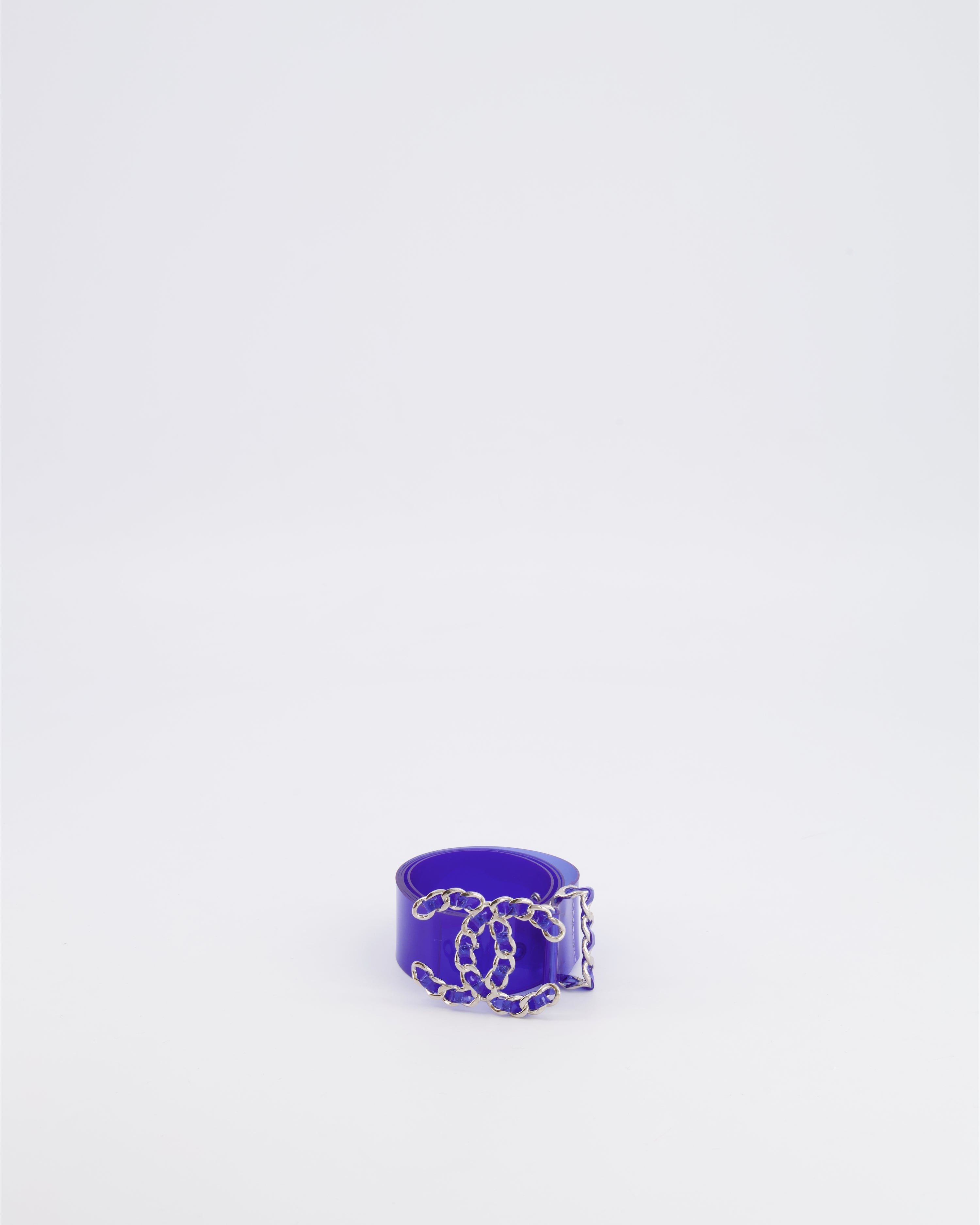 Chanel 18C Blue PVC Belt with Silver CC Chain Logo Buckle 65cm