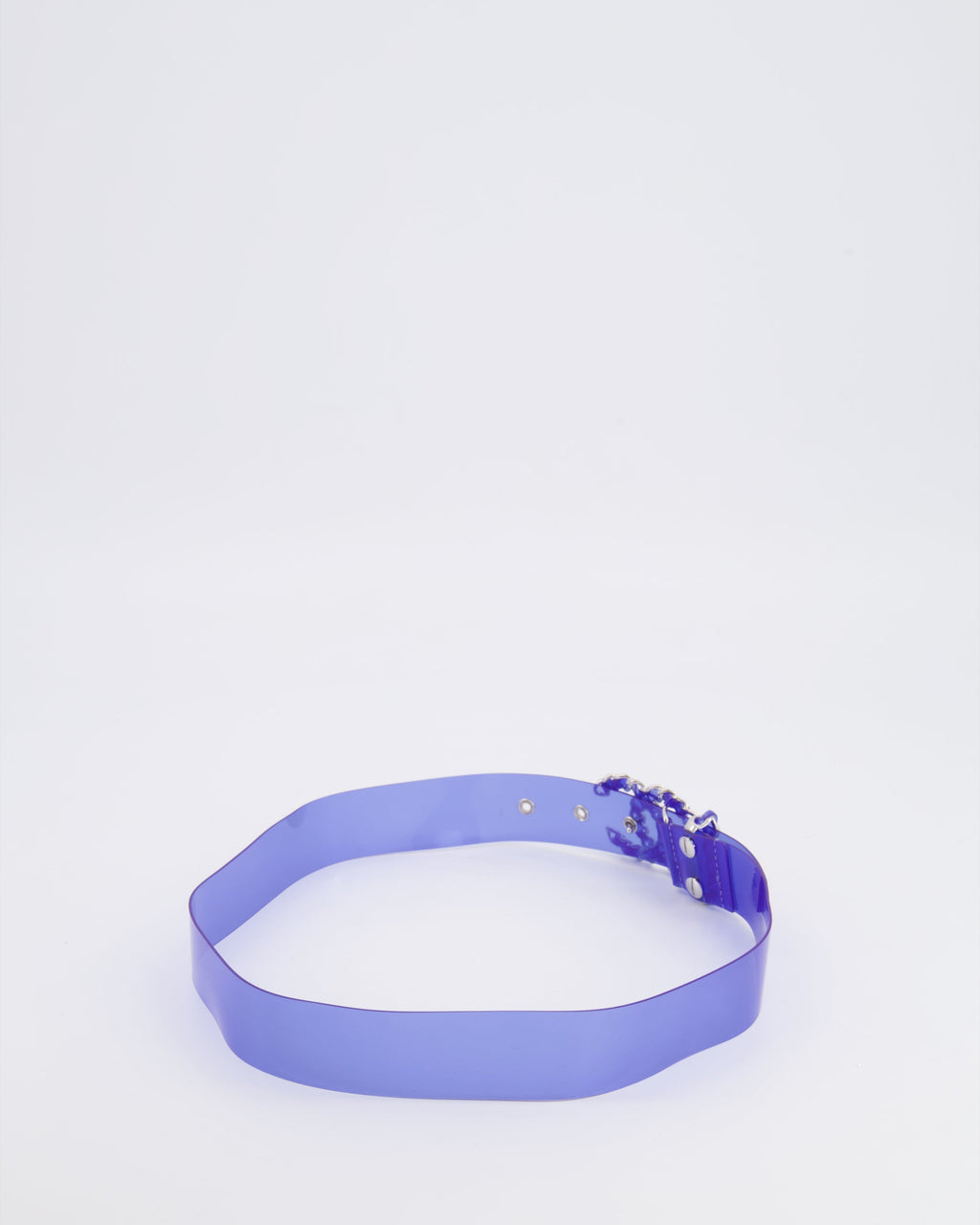 Chanel 18C Blue PVC Belt with Silver CC Chain Logo Buckle 65cm