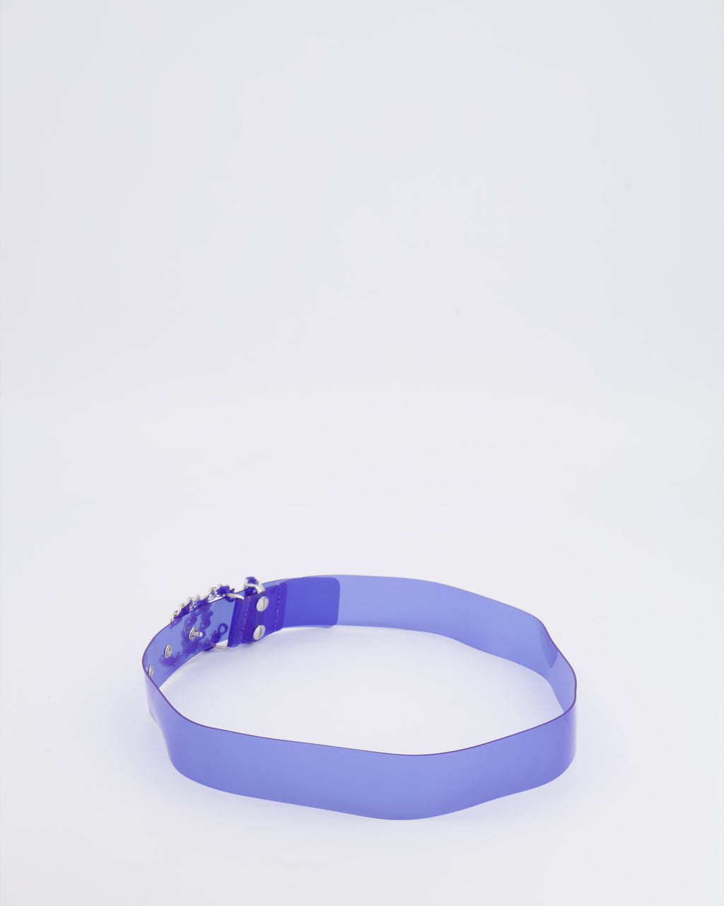 Chanel 18C Blue PVC Belt with Silver CC Chain Logo Buckle 65cm