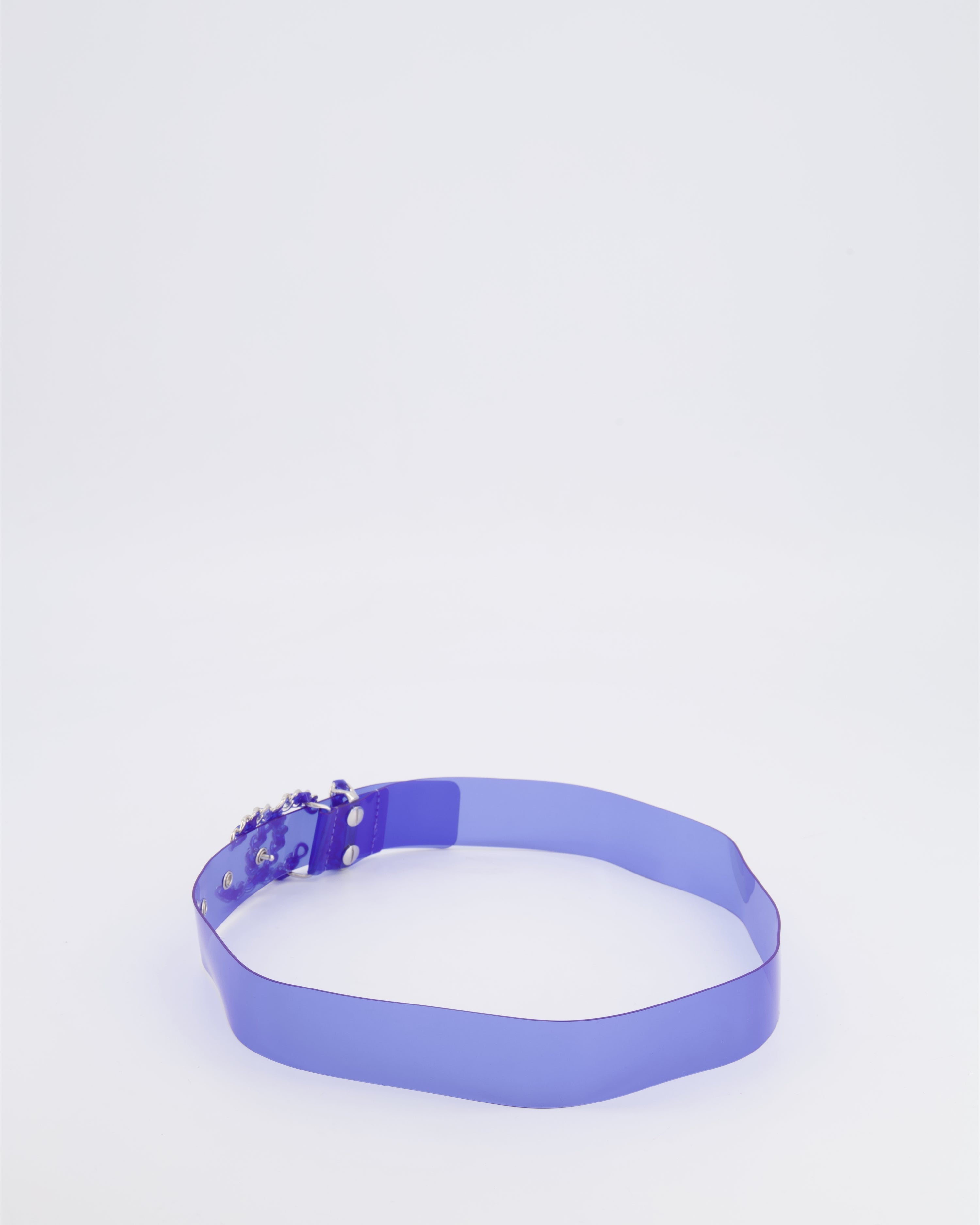 Chanel 18C Blue PVC Belt with Silver CC Chain Logo Buckle 65cm