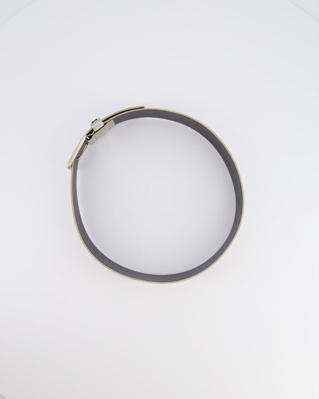 Chanel Silver Metallic Leather Large Belt with Silver Buckle and Engraved Logo Plate Detail 70cm