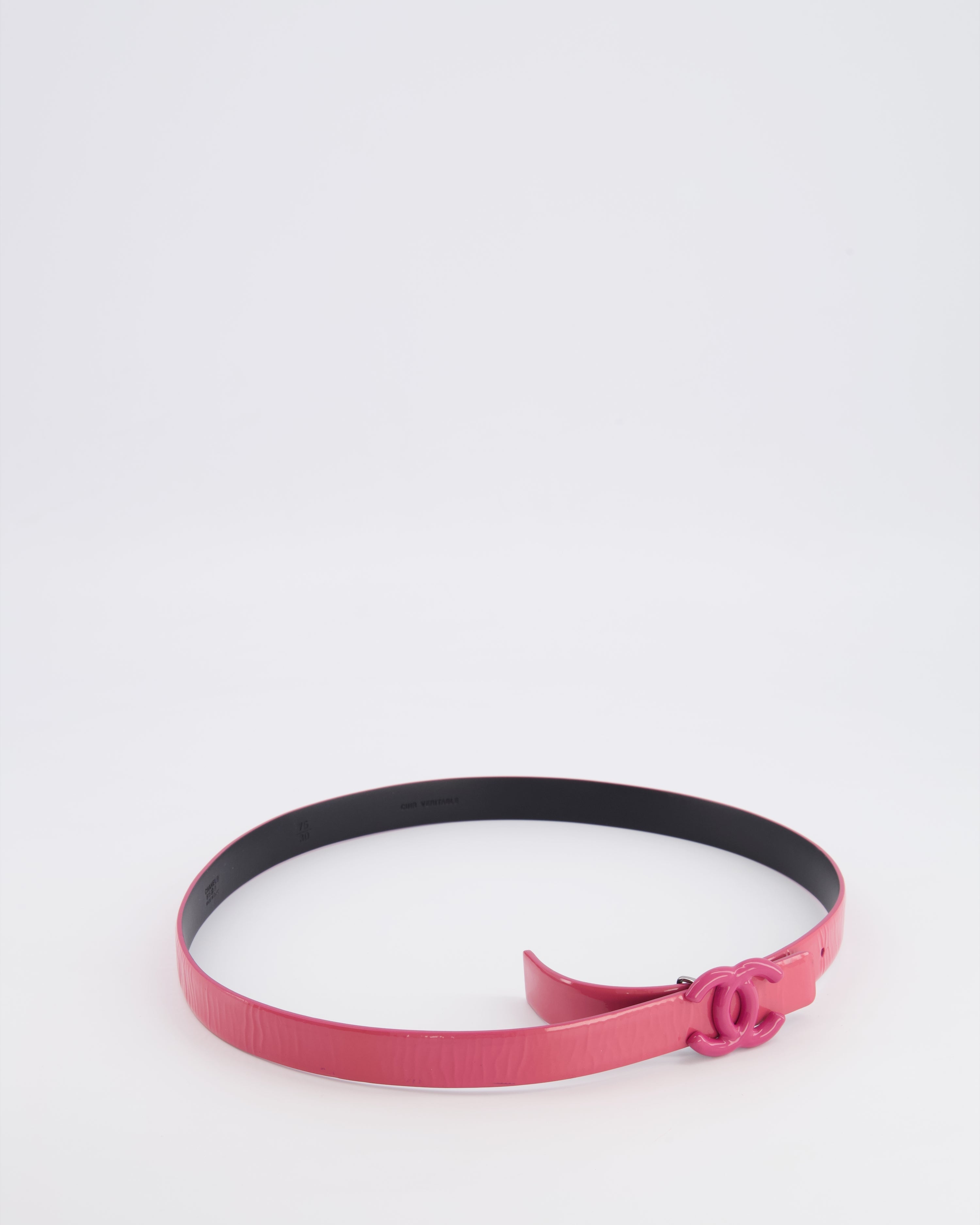 Chanel Pink Patent Leather Belt with Pink CC Logo Buckle 75cm