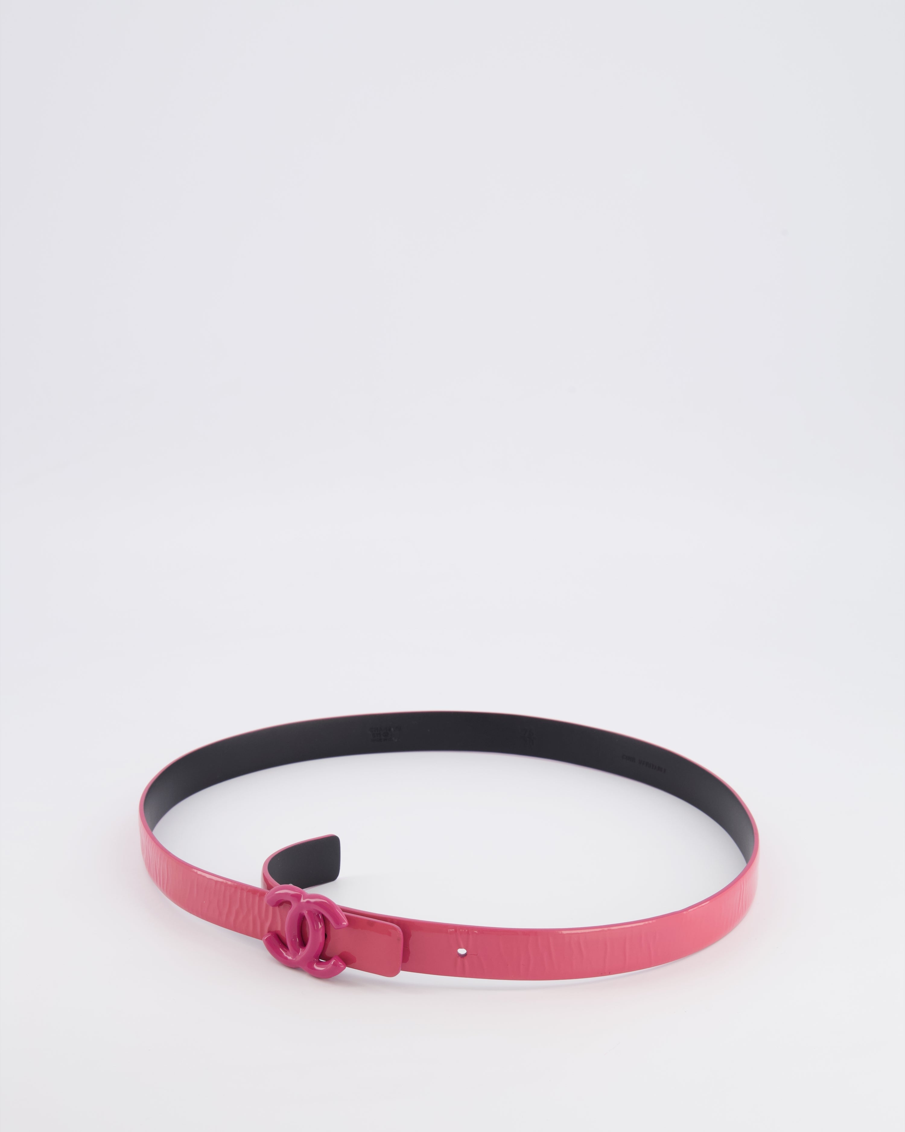 Chanel Pink Patent Leather Belt with Pink CC Logo Buckle 75cm