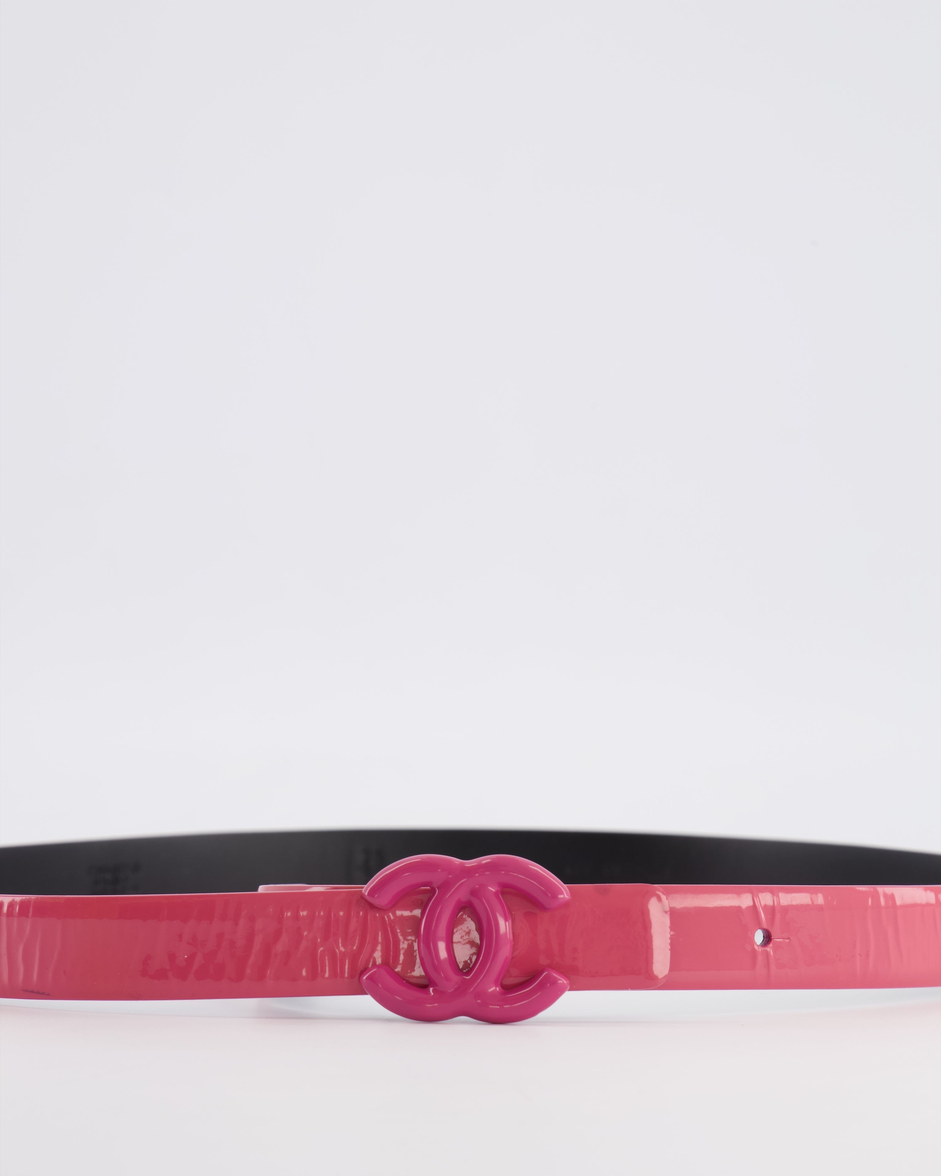 Chanel Pink Patent Leather Belt with Pink CC Logo Buckle 75cm