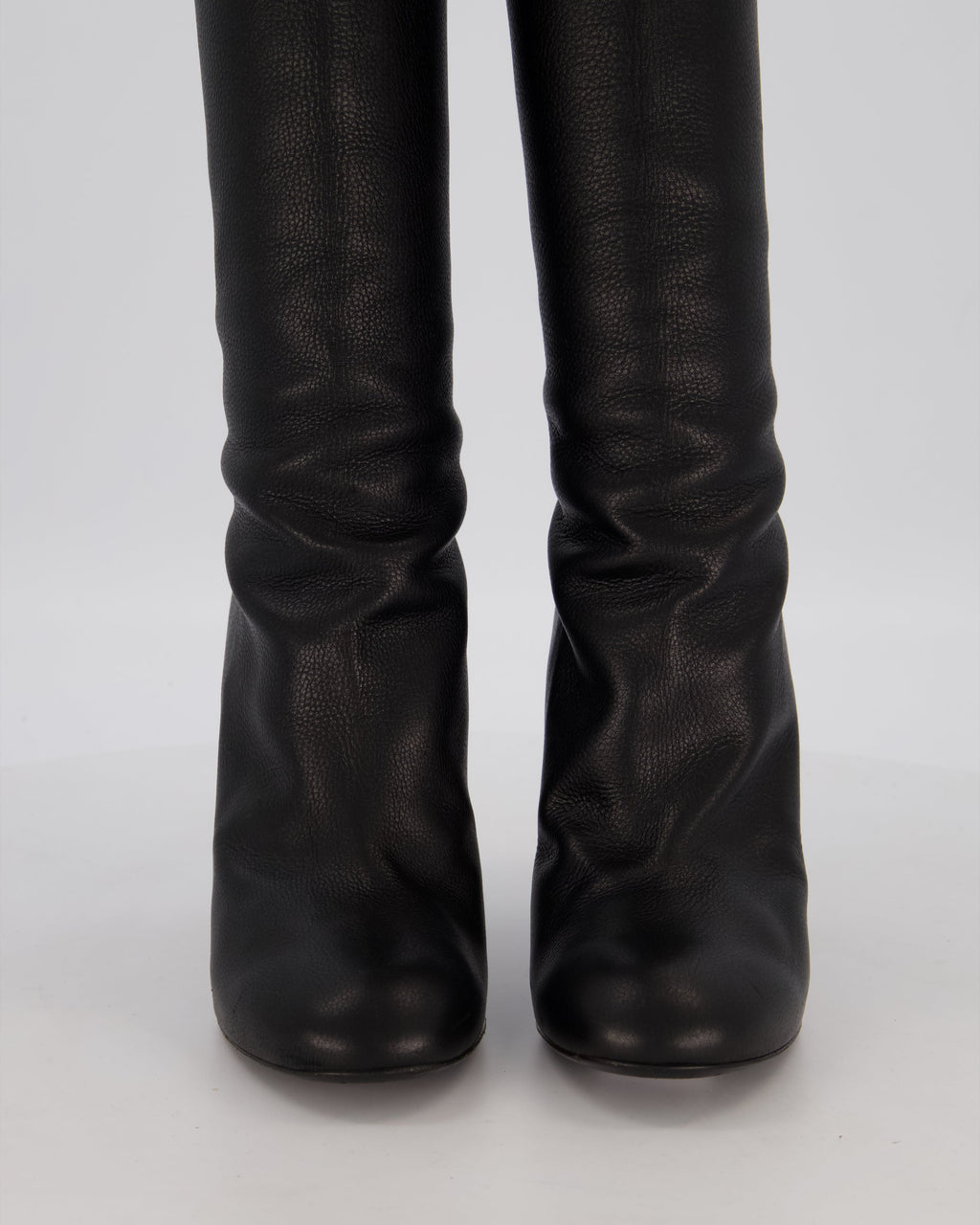 Chanel Black Knee-High Leather Boots with CC Pearl Detail Size EU 37 C