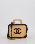 *VERY RARE* Chanel Brown Wooden Vanity Case Bag with Black CC Leather Chain Logo