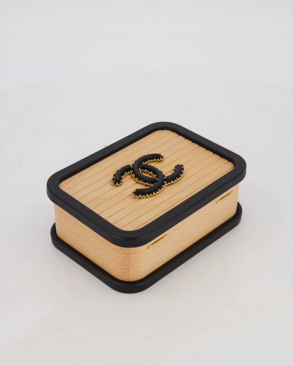 *VERY RARE* Chanel Brown Wooden Vanity Case Bag with Black CC Leather Chain Logo