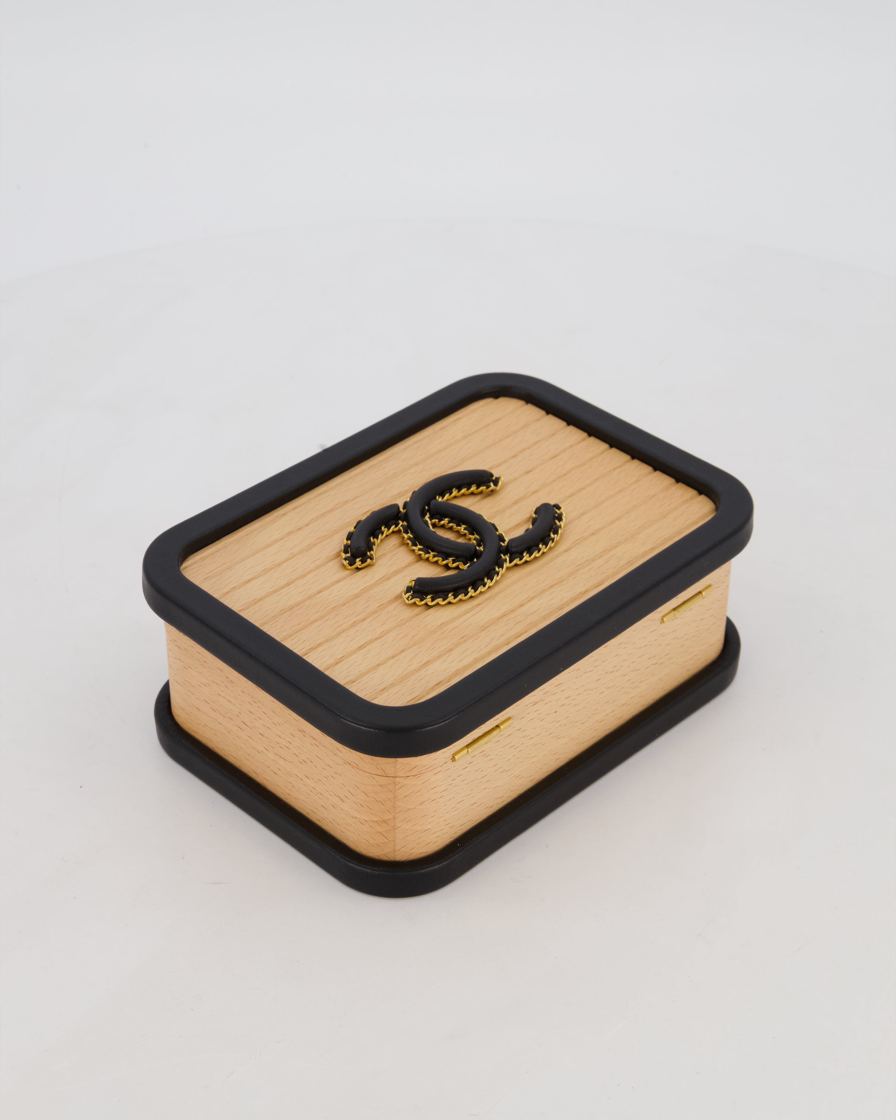 *VERY RARE* Chanel Brown Wooden Vanity Case Bag with Black CC Leather Chain Logo