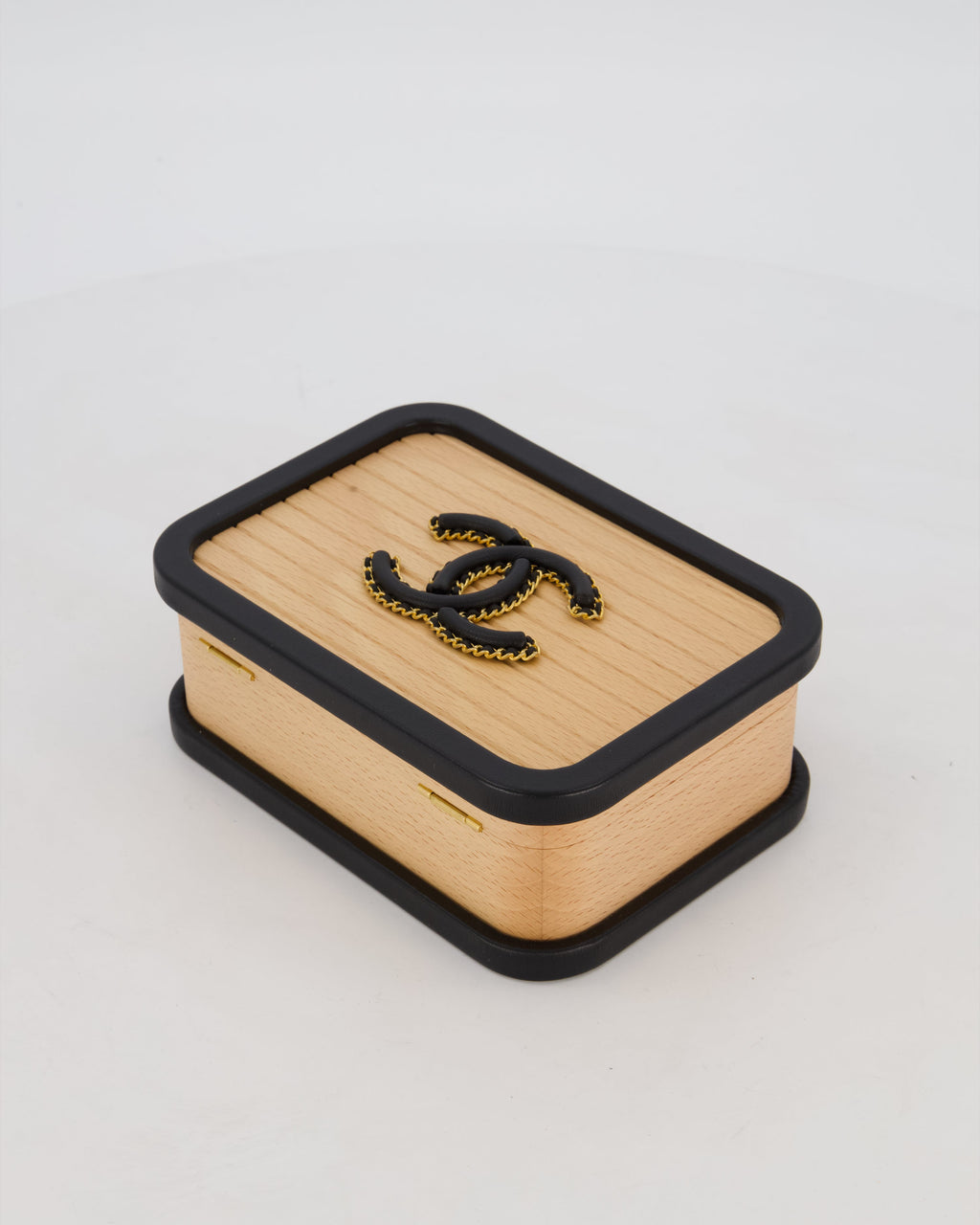 *VERY RARE* Chanel Brown Wooden Vanity Case Bag with Black CC Leather Chain Logo