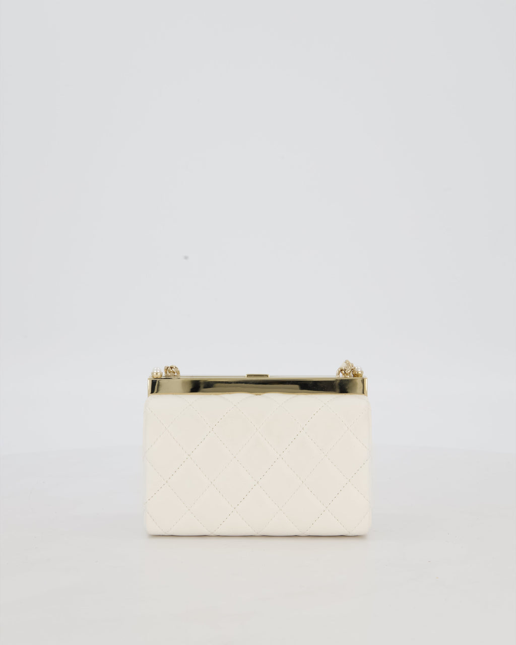 *HOT* Chanel White 2023 Métiers d'art Quilted Micro Bag in Lambskin Leather with Champagne Gold Hardware & Pearl CC Details