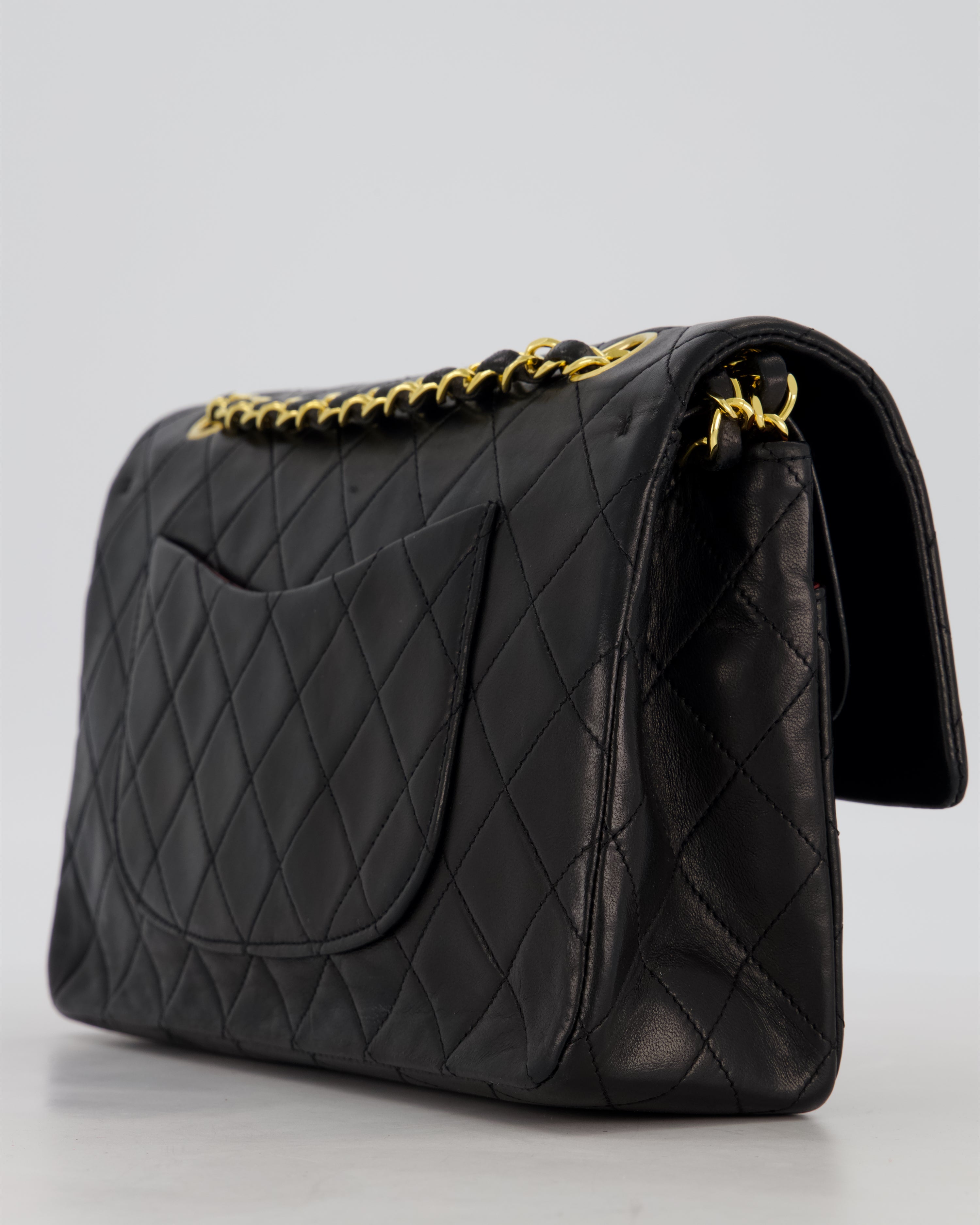 *AMAZING CONDITION* Chanel Black Vintage Medium Classic Double Flap Bag in Lambskin Leather with 24K Gold Hardware
