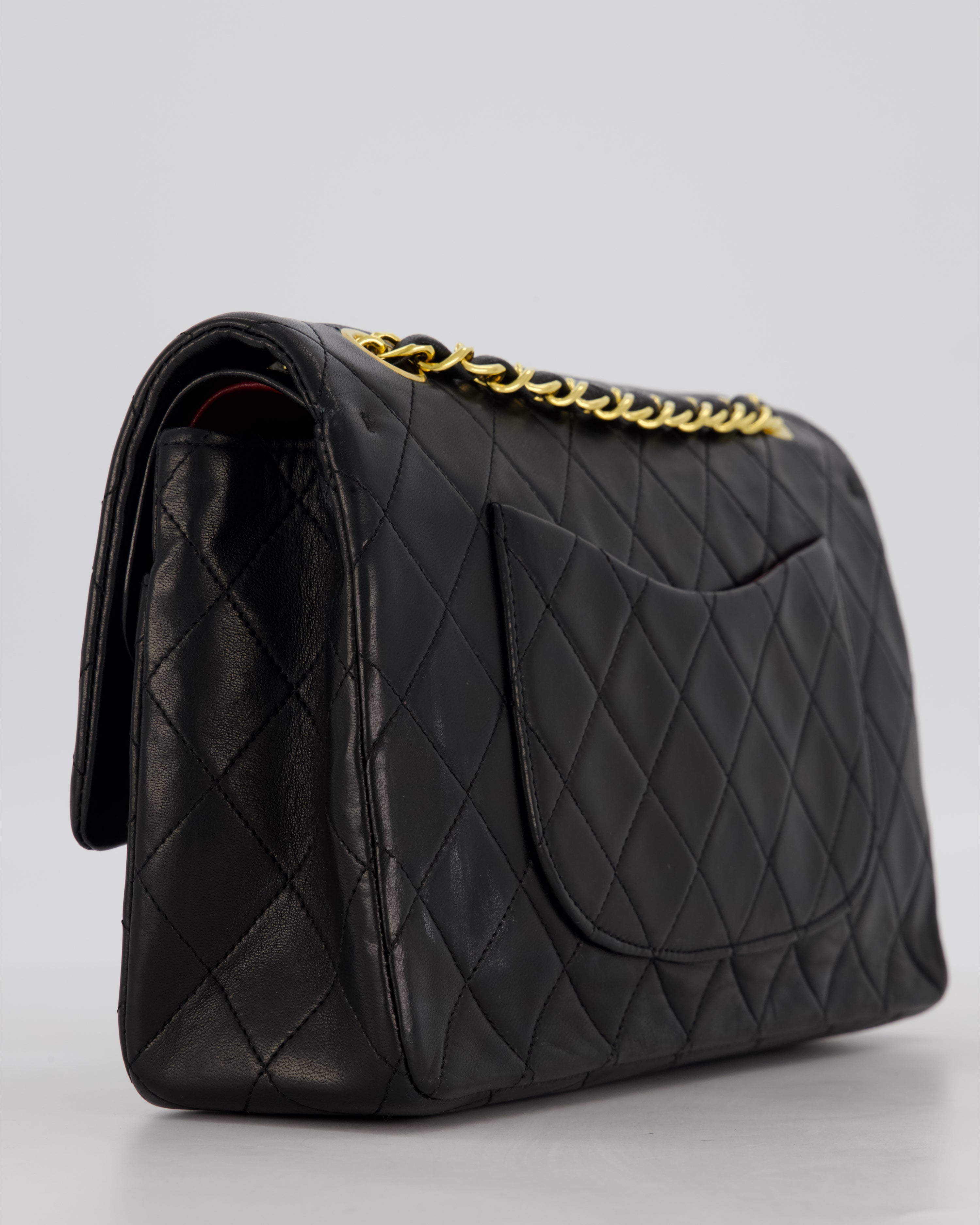 *AMAZING CONDITION* Chanel Black Vintage Medium Classic Double Flap Bag in Lambskin Leather with 24K Gold Hardware