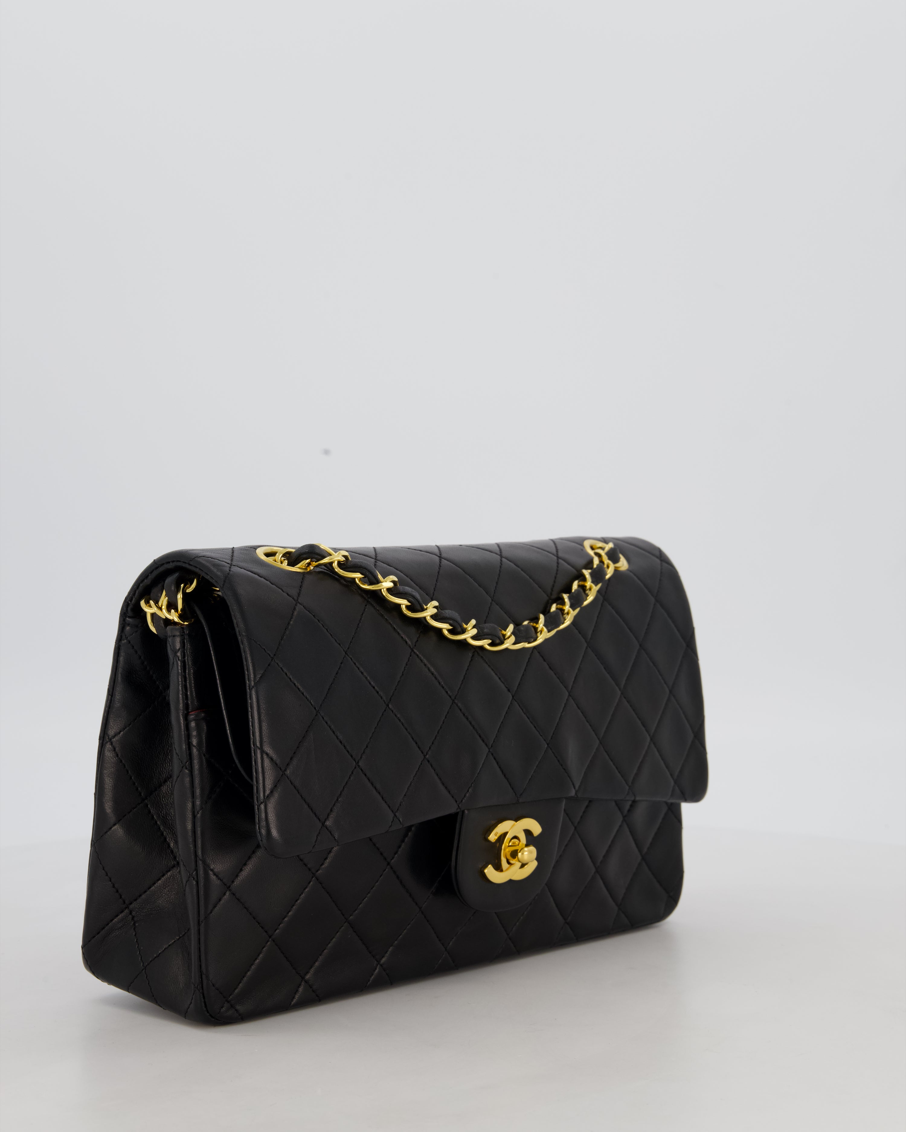 *AMAZING CONDITION* Chanel Black Vintage Medium Classic Double Flap Bag in Lambskin Leather with 24K Gold Hardware
