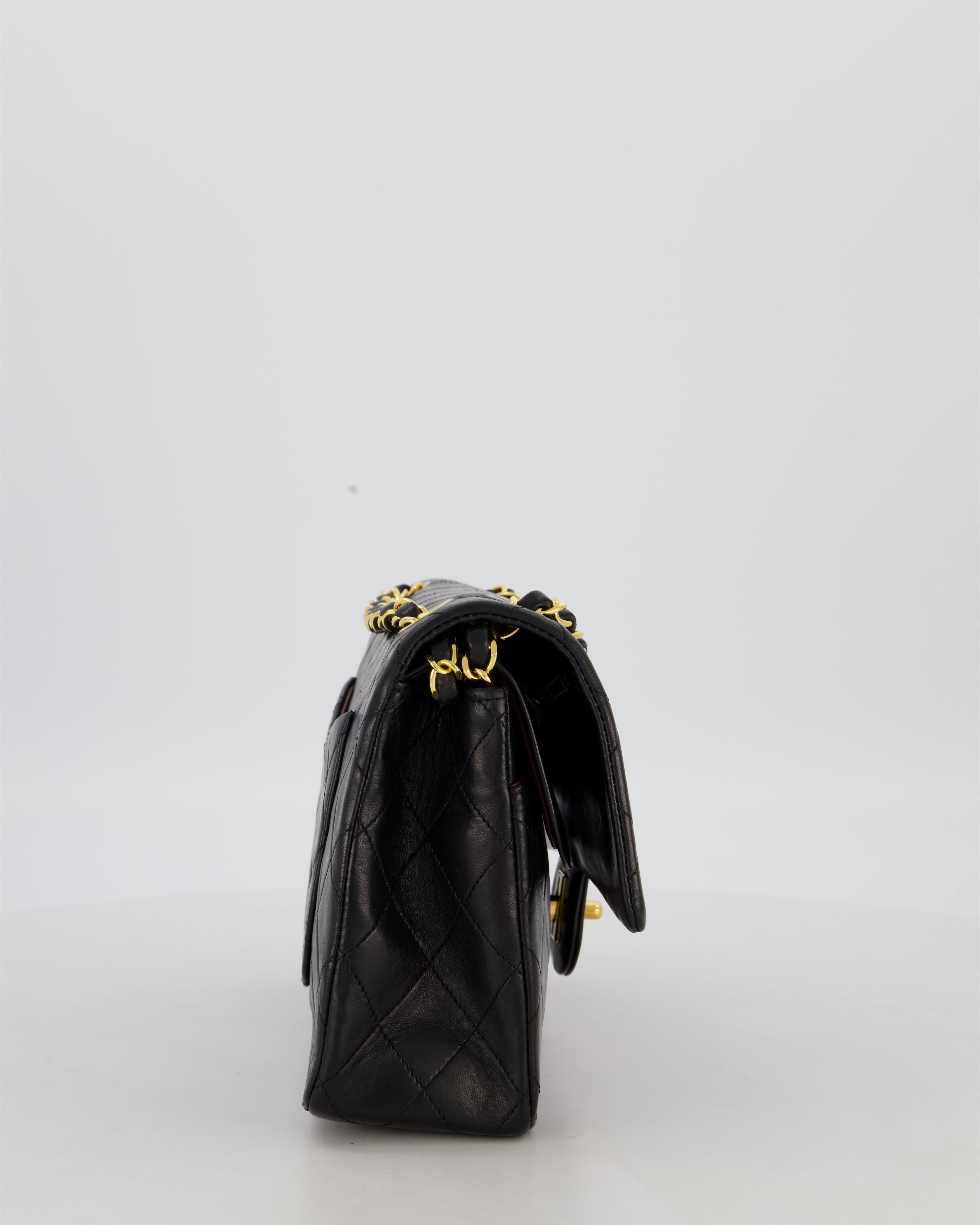 *AMAZING CONDITION* Chanel Black Vintage Medium Classic Double Flap Bag in Lambskin Leather with 24K Gold Hardware